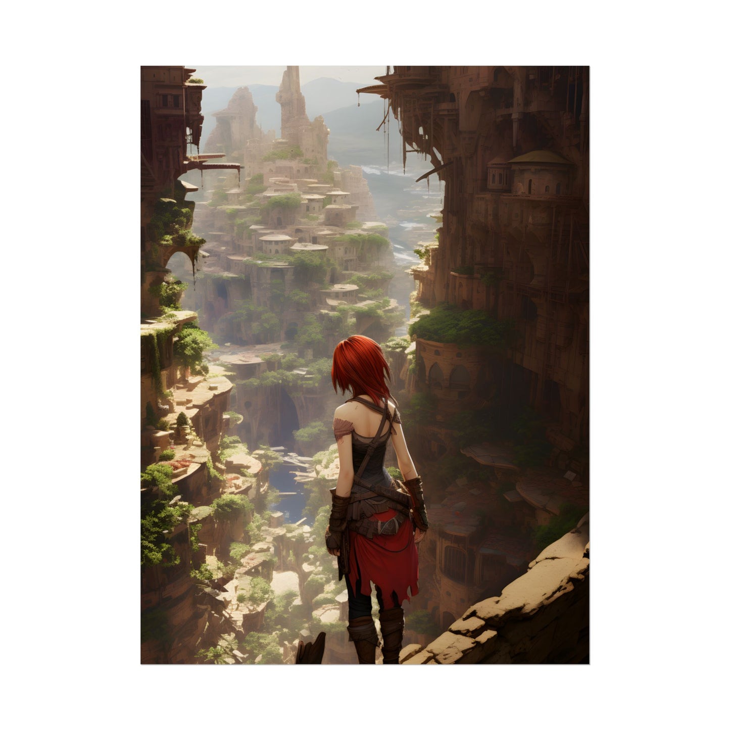 Anime Red Haired Female: Dramatic Bird's Eye View - Poster