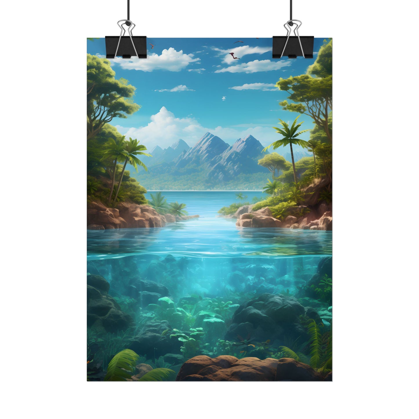 Tropical Tranquility: Serene Lagoon Island Art - Poster