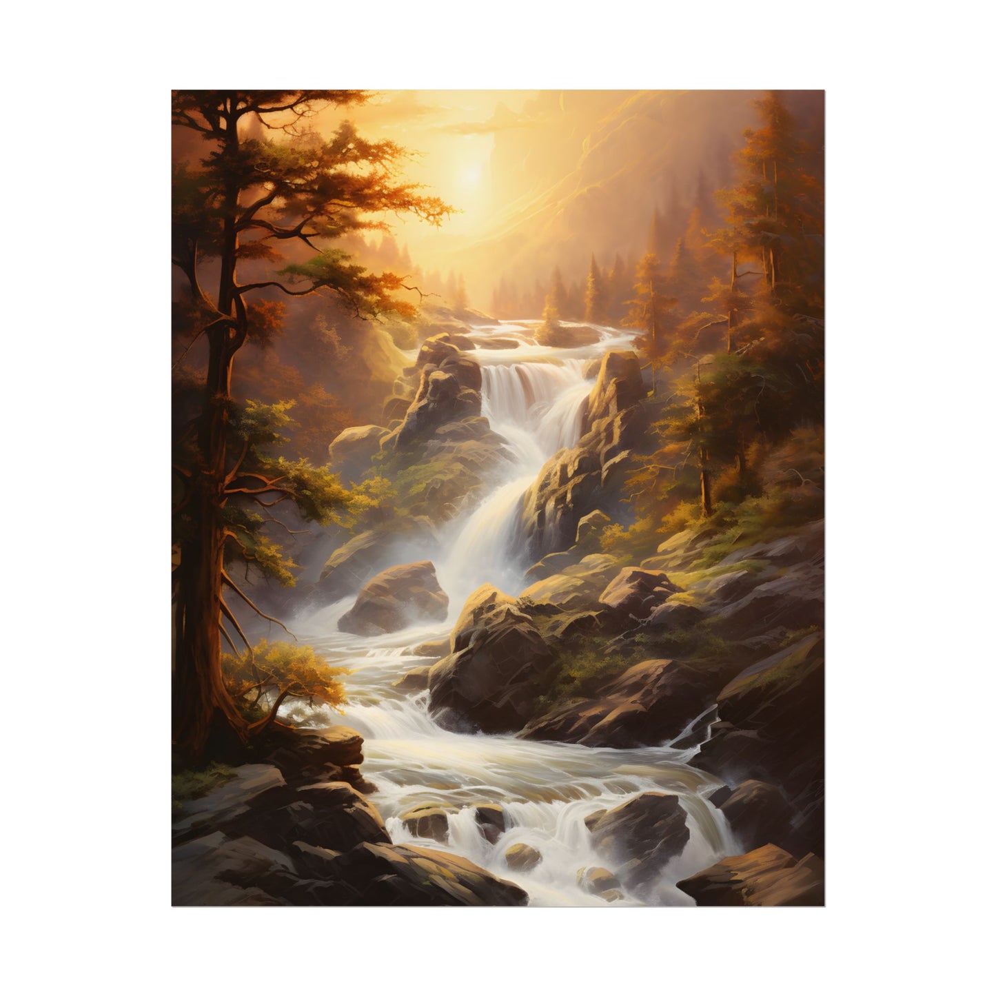 Breathtaking Waterfall: Oil Painting Artwork - Poster