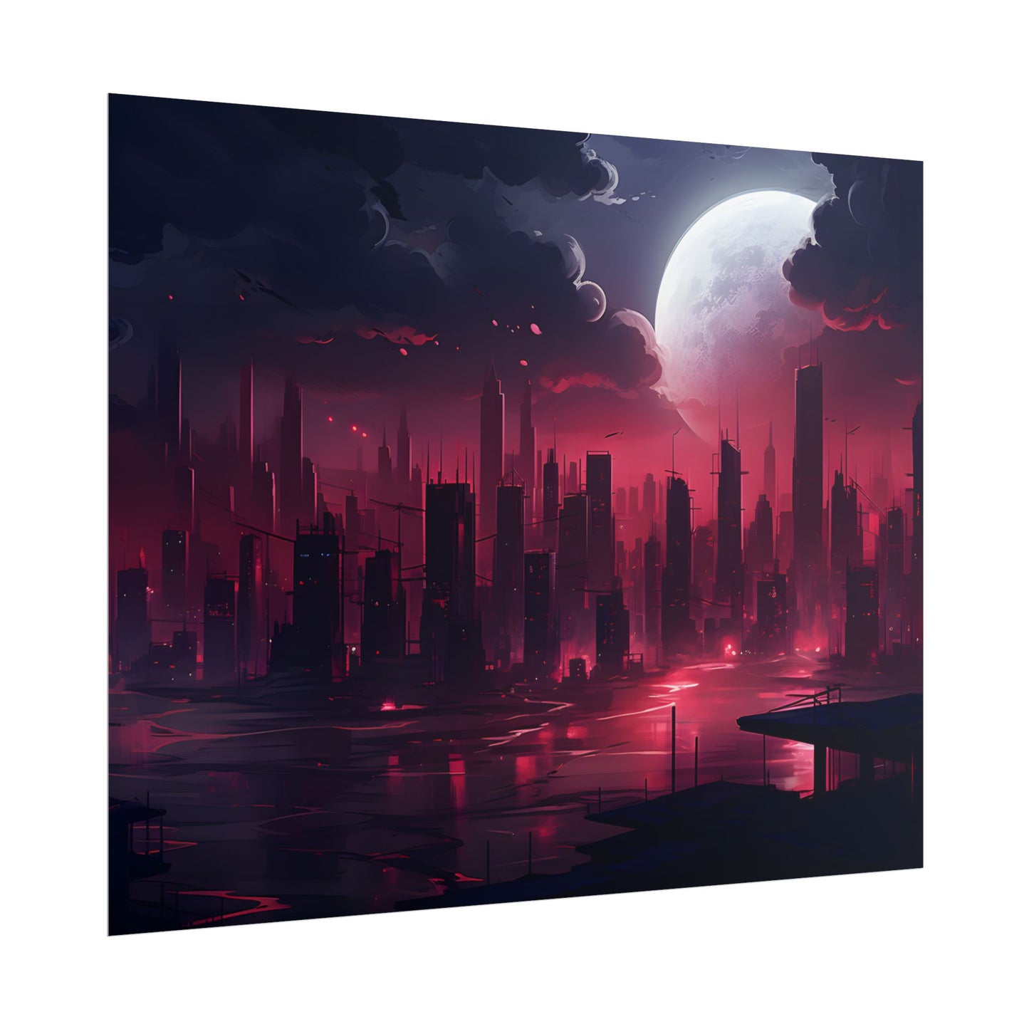 Cyberpunk Night: Burning Cityscape Digital Art - Poster