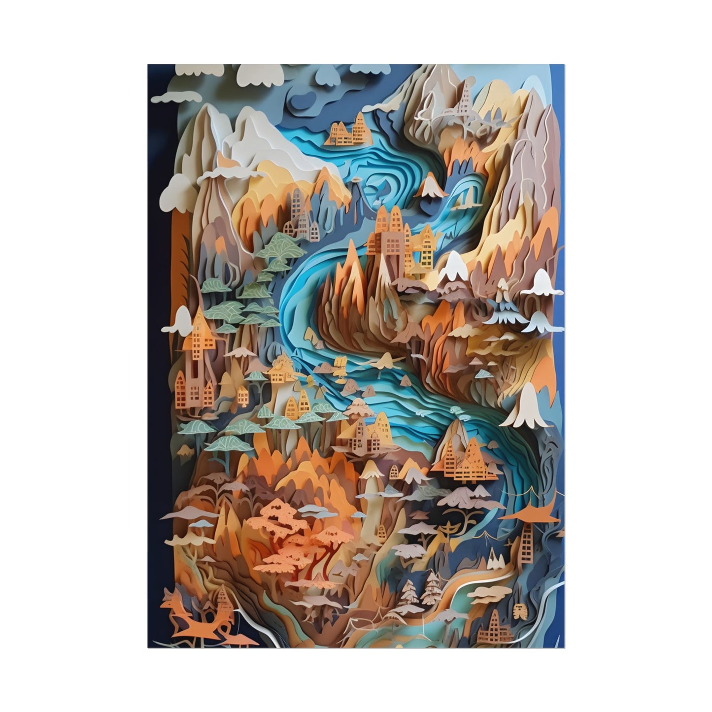 Vibrant Paper Quilling Paradise: Tropical Island Landscape with Colorful Flower - Poster