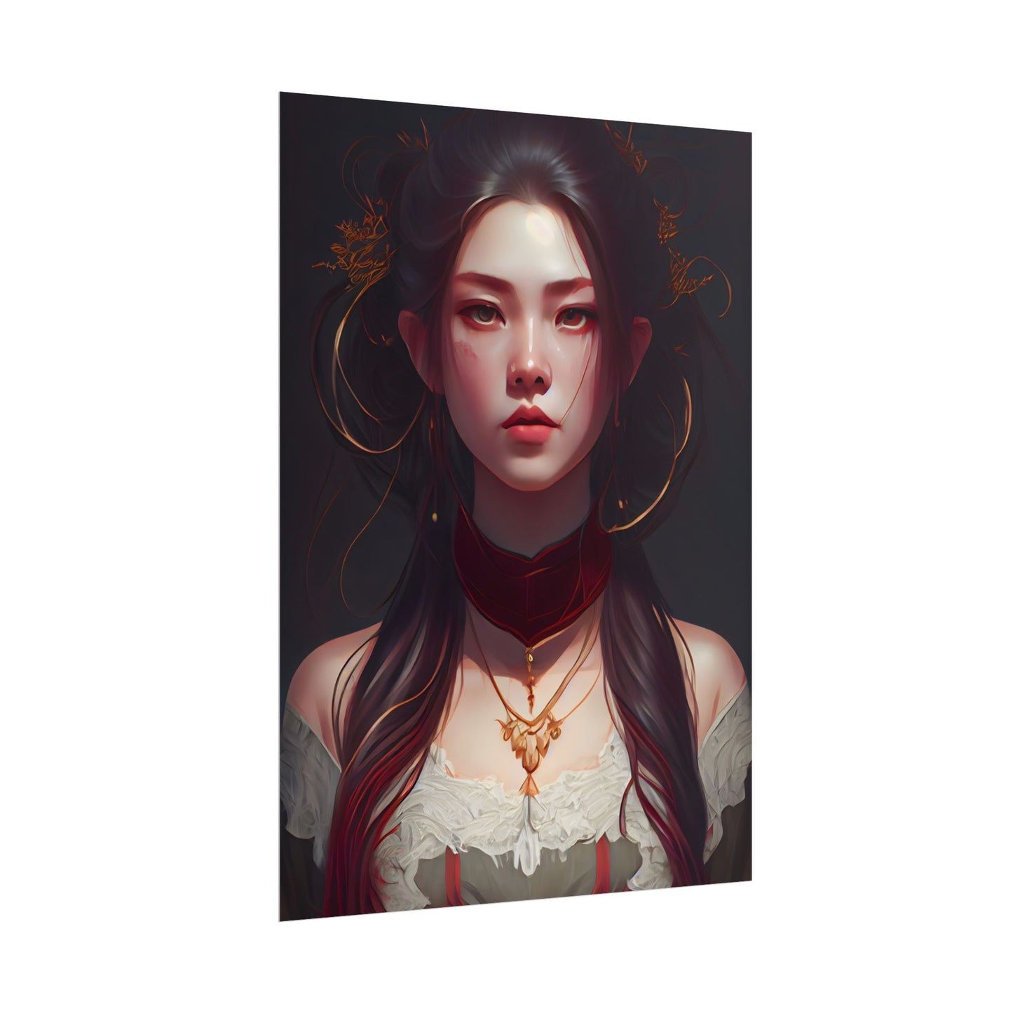 Intense Female Portrait: Brown Hair Beauty - Poster