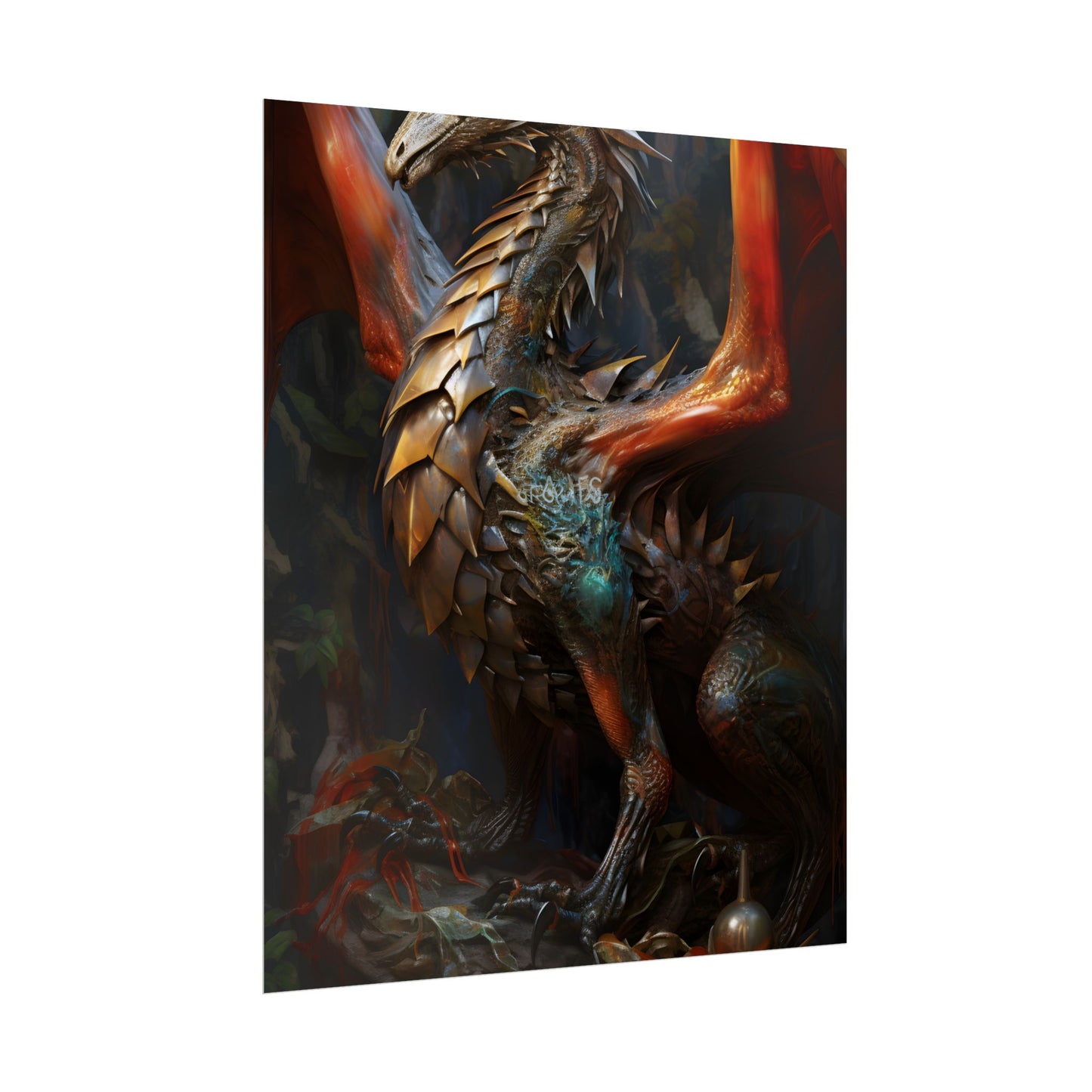 Fantasy Dragon Guardian Art: Ancient Dragon in its Lair - Poster