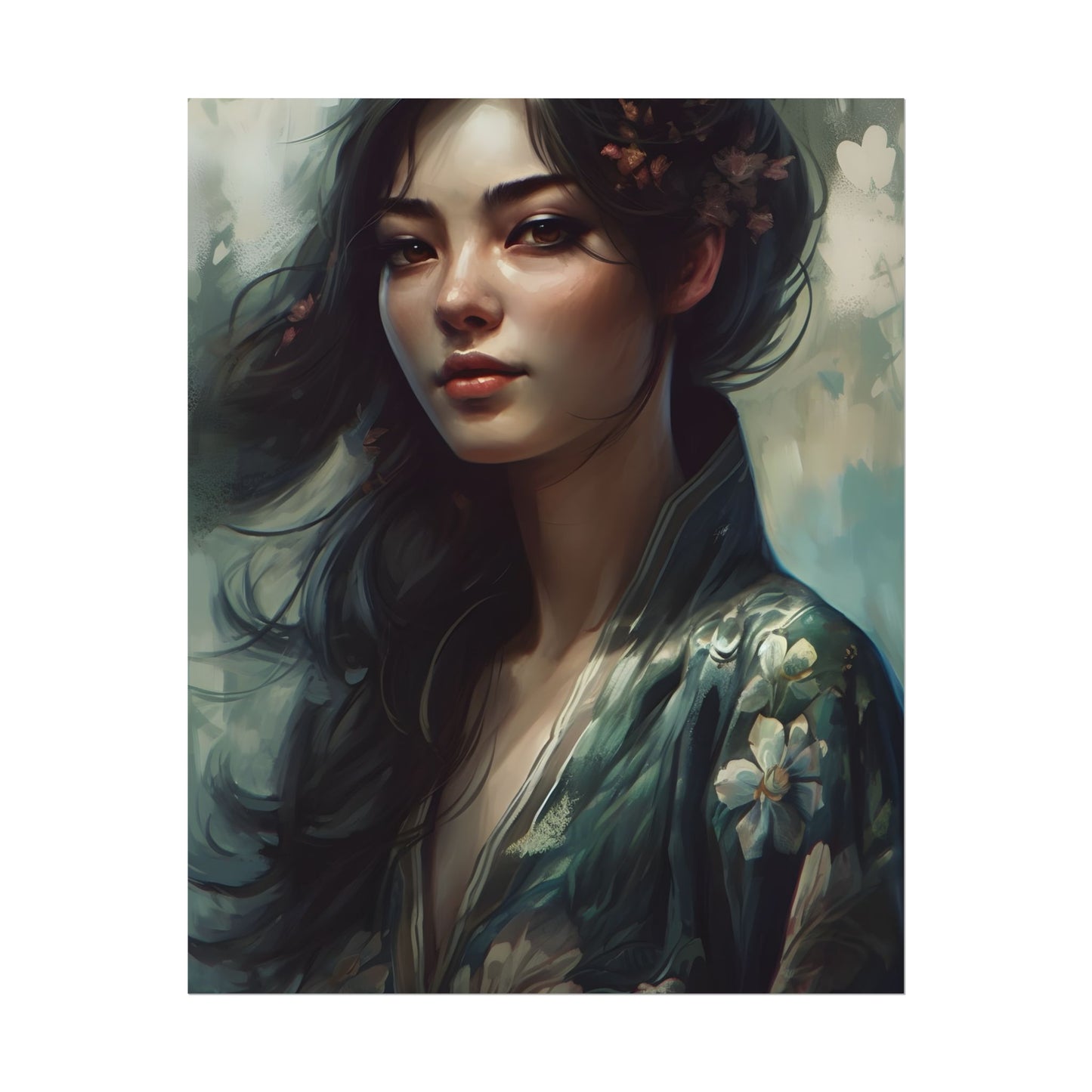 Astonishing Realistic Brown Hair Female Portrait: Studio Artwork - Poster