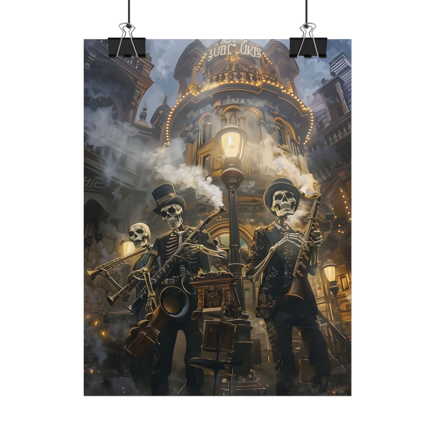Victorian Skeleton Jazz Band: Nostalgic Lowbrow Art Piece - Poster