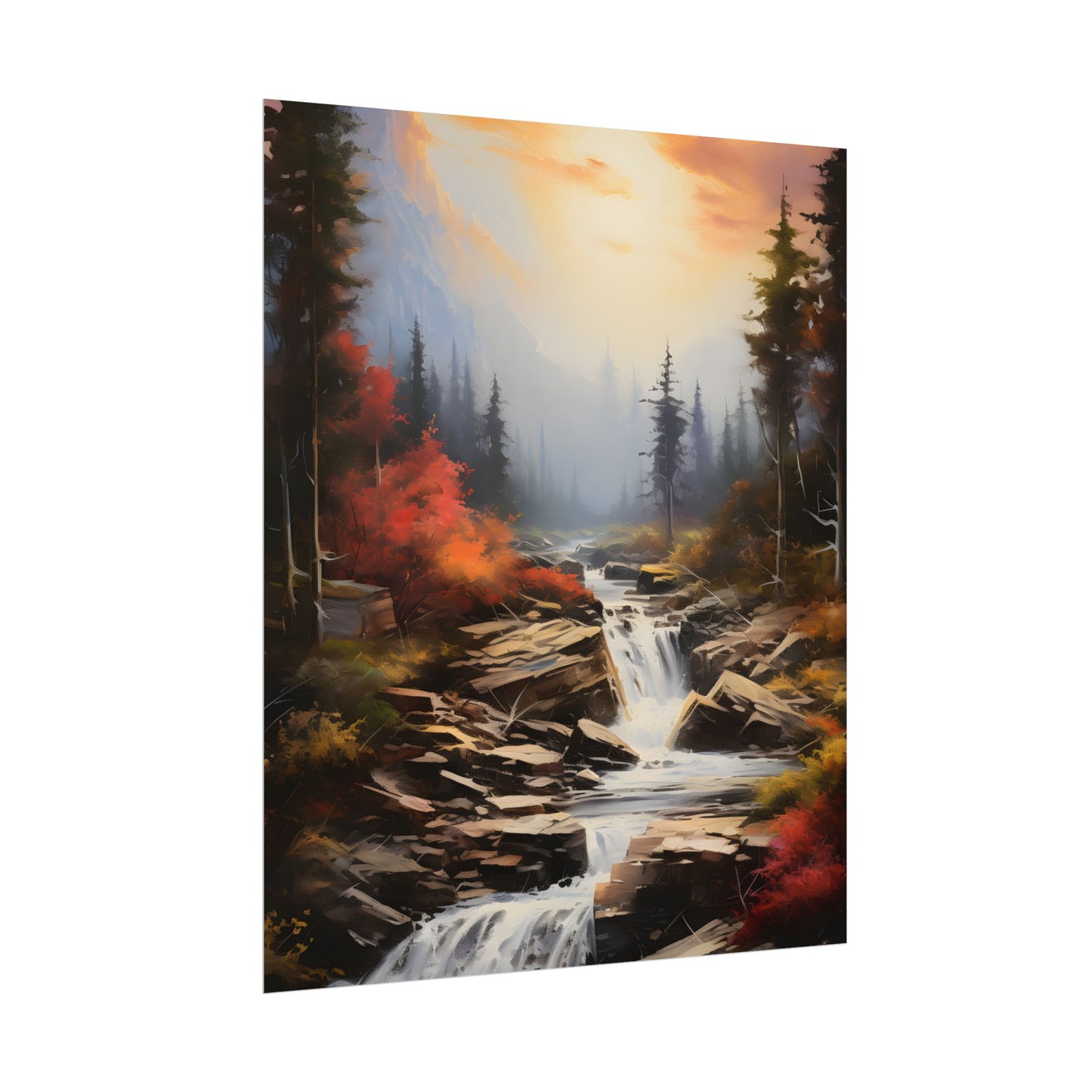 Breathtaking Waterfall: Magnificent Oil Painting Artwork - Poster
