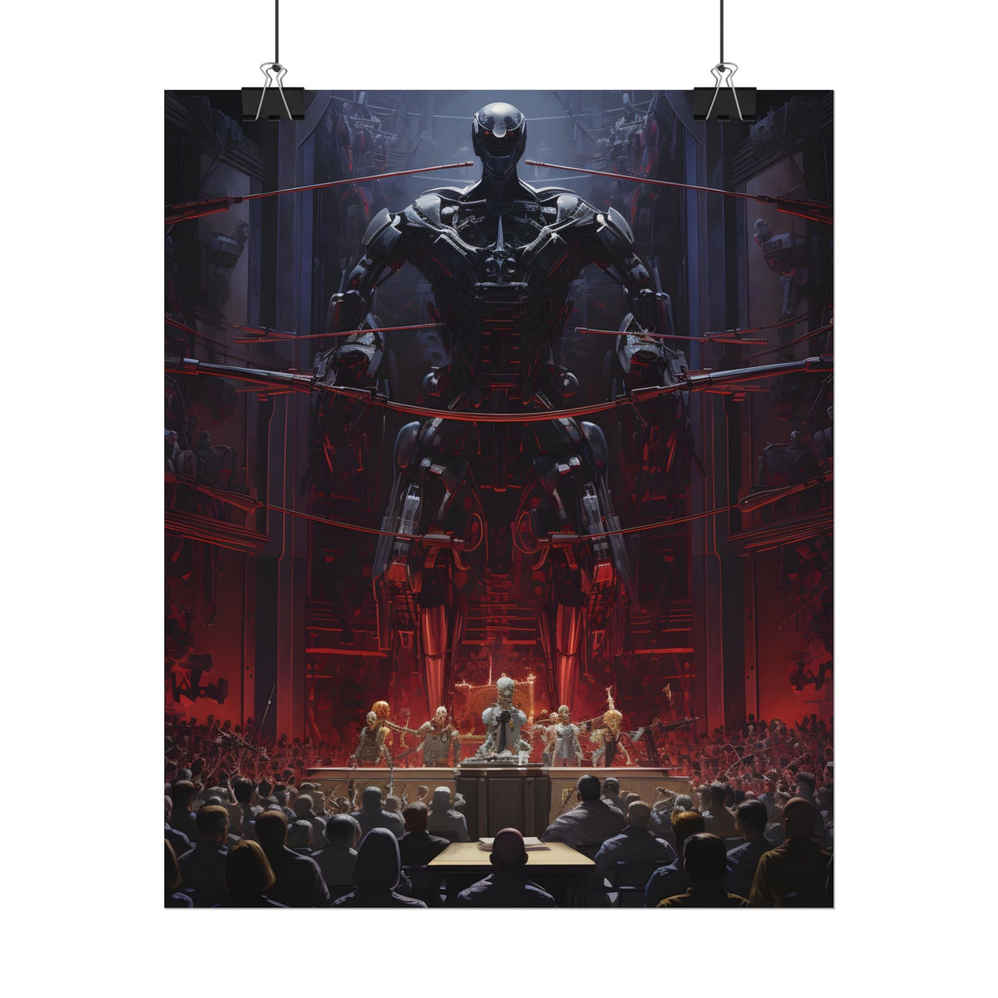Robot Orchestra: Modern Concert Hall Scene Art - Poster
