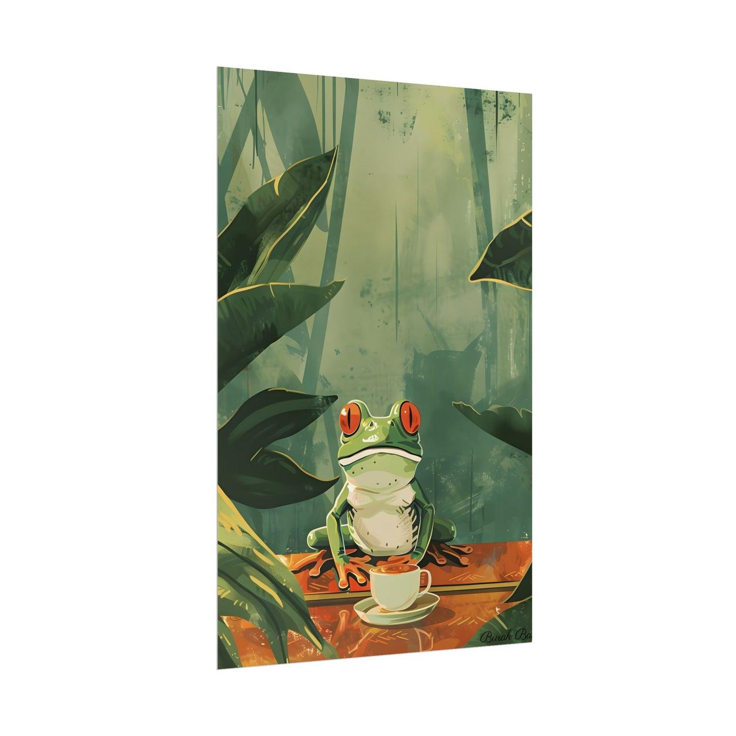 Whimsical Frog Illustration: Tree Branch Artwork - Poster