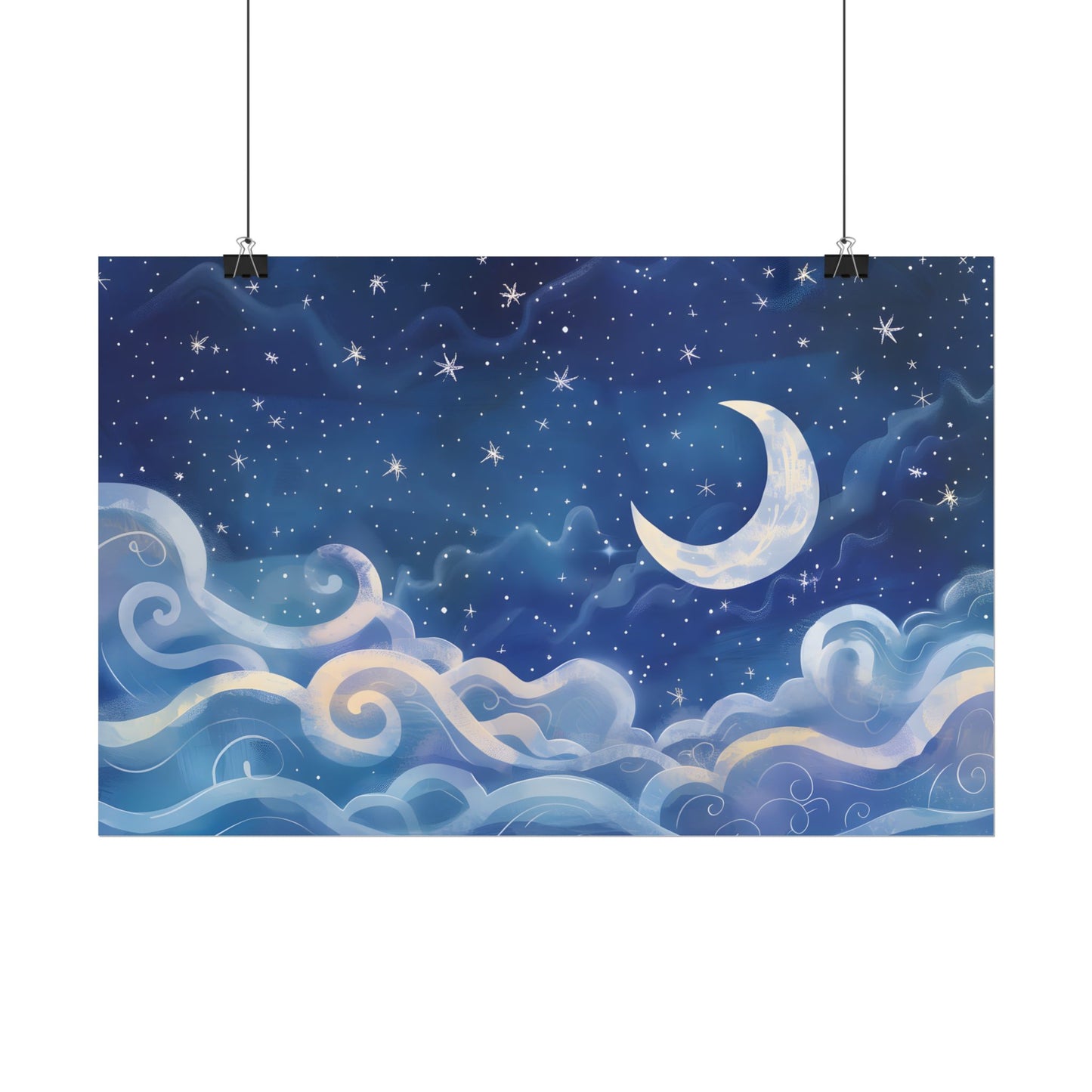 Whimsical Night Sky Dreams: Magical Illustration - Poster