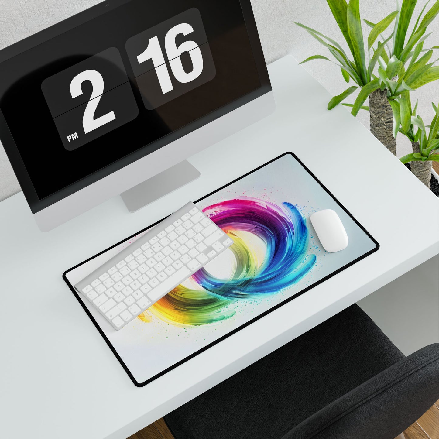 Swirling Colors: Gradient Artwork with Red, Blue, and Yellow Circles - Desk Mat