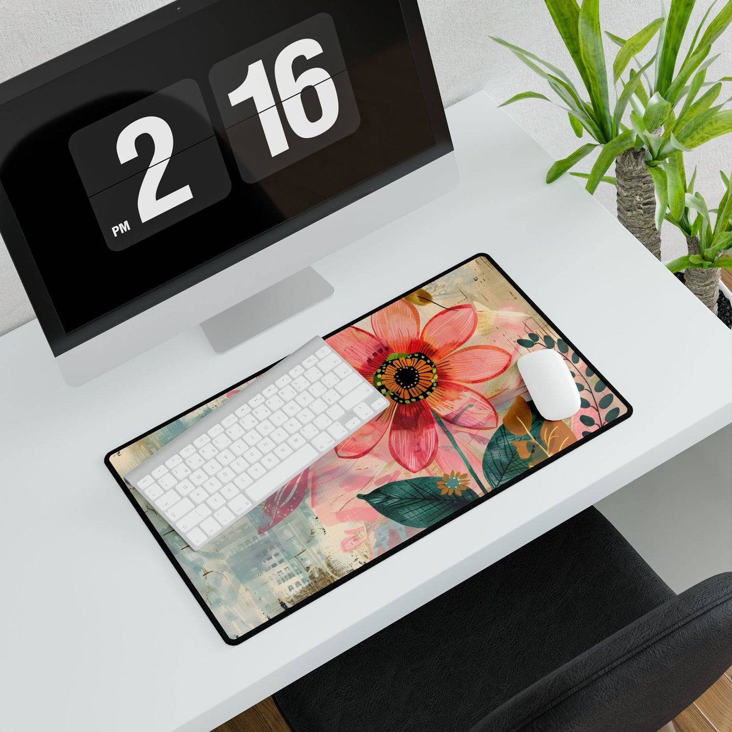 Blooming Growth: Whimsical Flower Art - Desk Mat