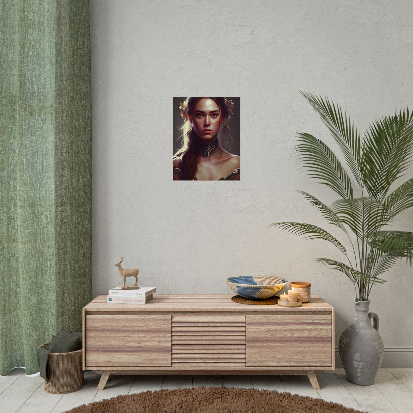 Stunning Female Portrait: Brown Hair Artwork in a Dramatic Style - Poster