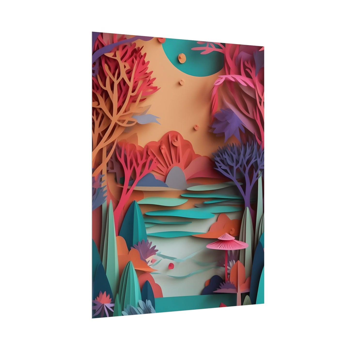 Whimsical Quilling Japanese Landscape: Intricate Paper Art Design - Poster
