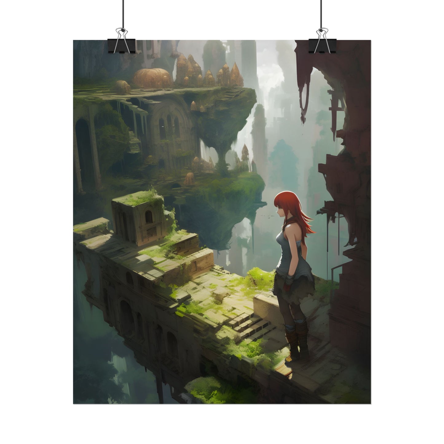 Anime Red Haired Female: Dramatic Eyes Art - Poster