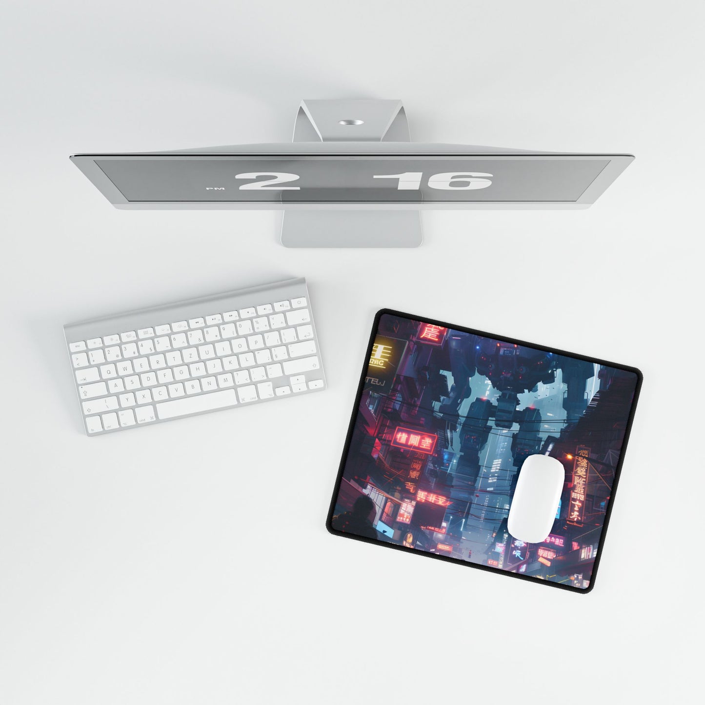 Futuristic City: Neon Dreams Digital Art - Desk Mat