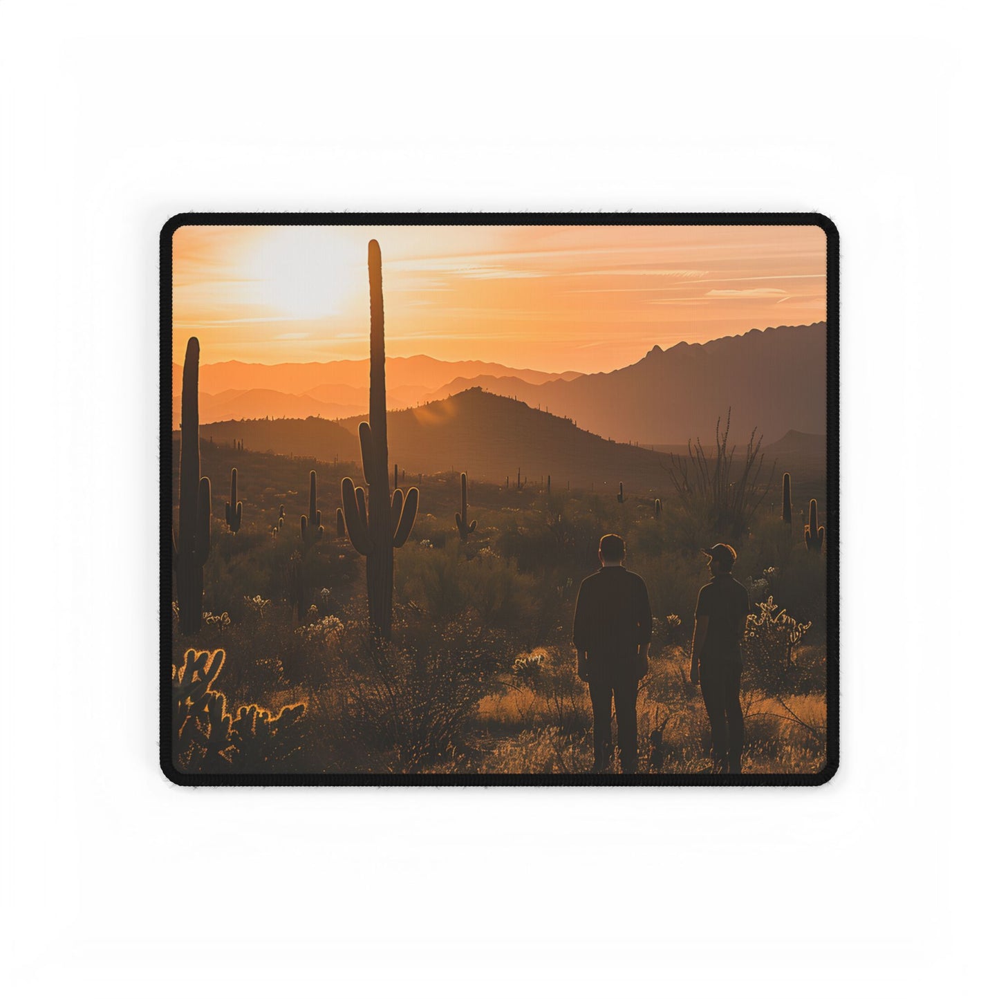Desert Sunset Serenity: Two Friends Standing Together - Desk Mat
