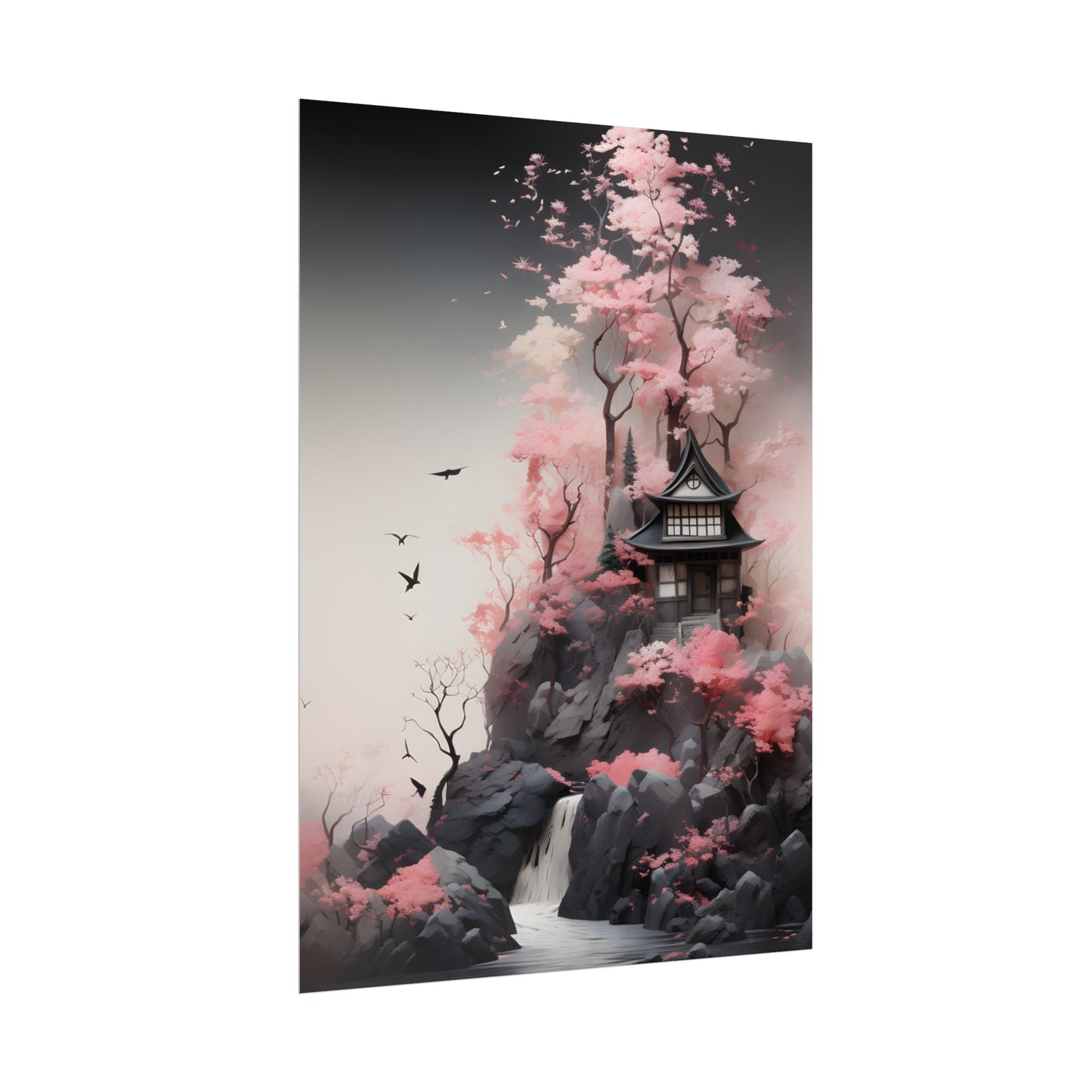 Ash Magenta Masterpiece: Rugged Landscape with Moss Green Forest - Poster