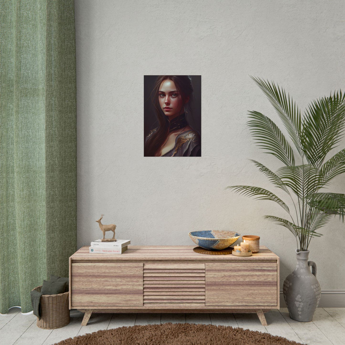 Elegant Indoor Portrait: Brown Hair Beauty - Poster