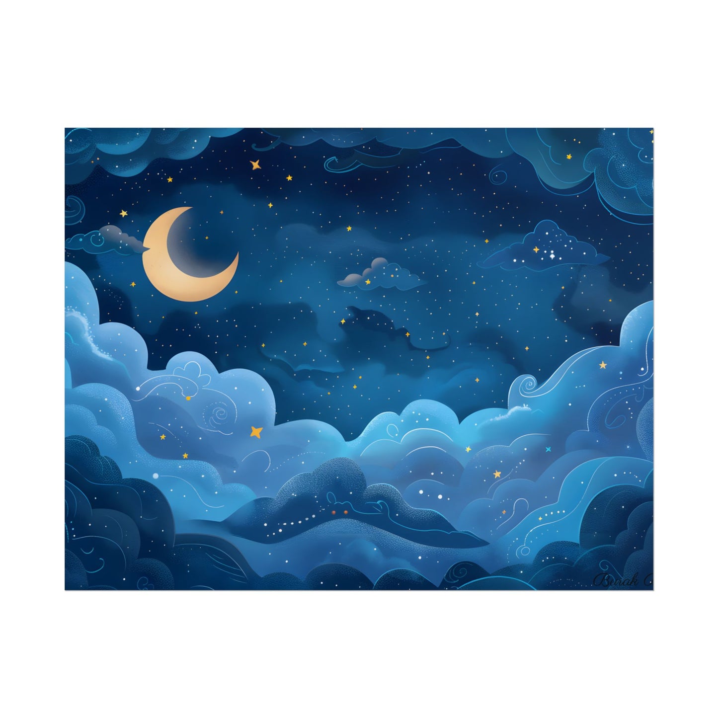 Whispers of a Whimsical Night Sky: Dreamy Celestial Artwork - Poster