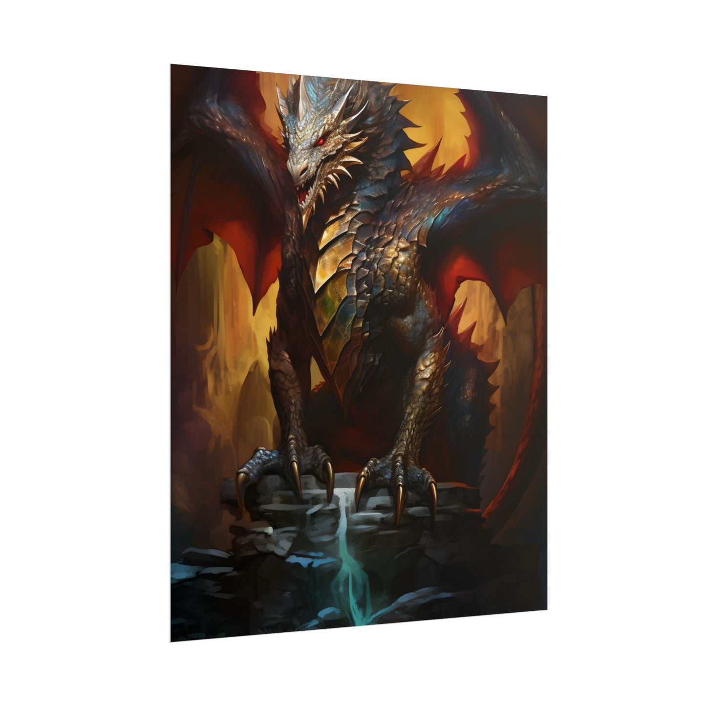 Fantasy Castle Guardian: Majestic Dragon Soars in Mid-Air - Poster