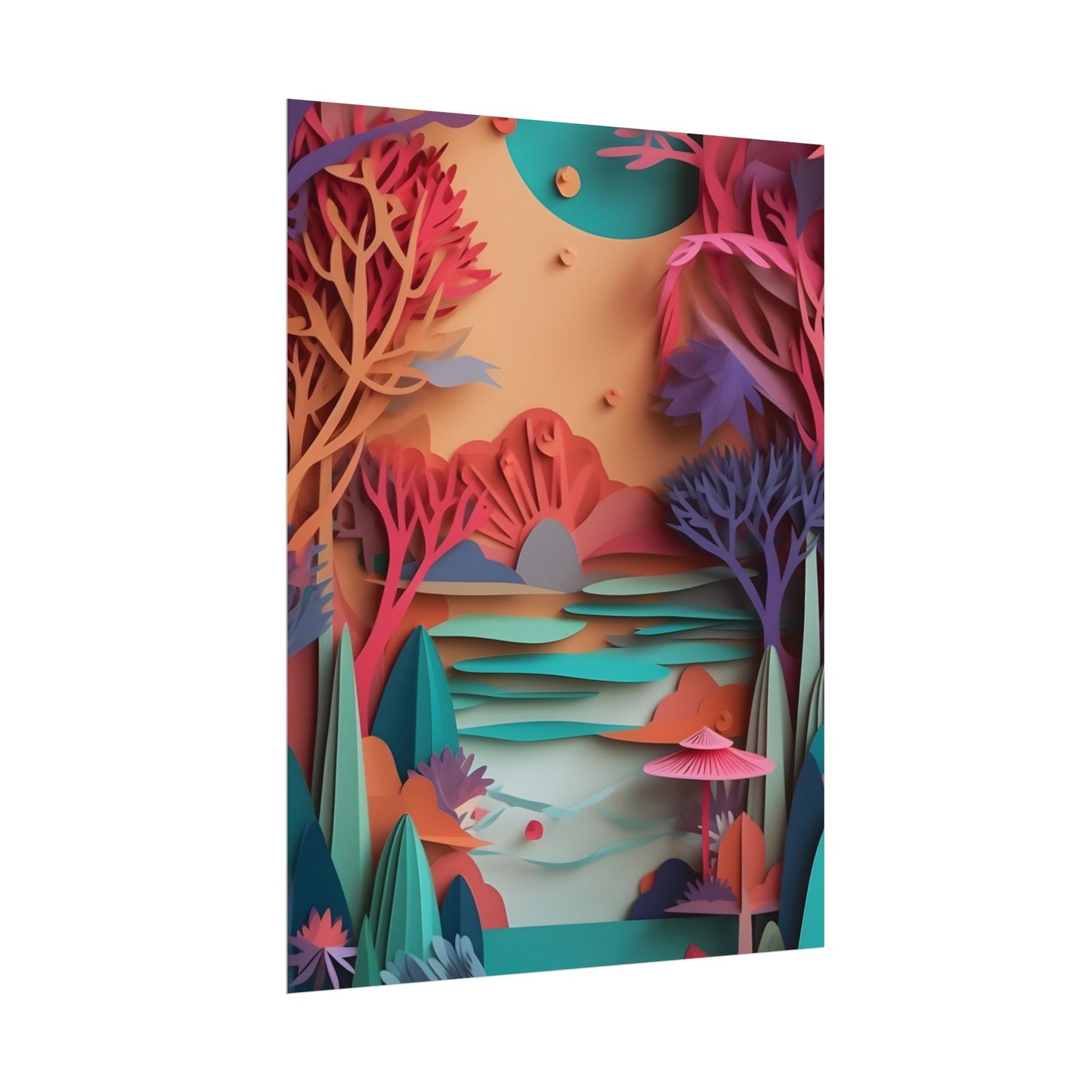 Whimsical Quilling Japanese Landscape: Intricate Paper Art Design - Poster