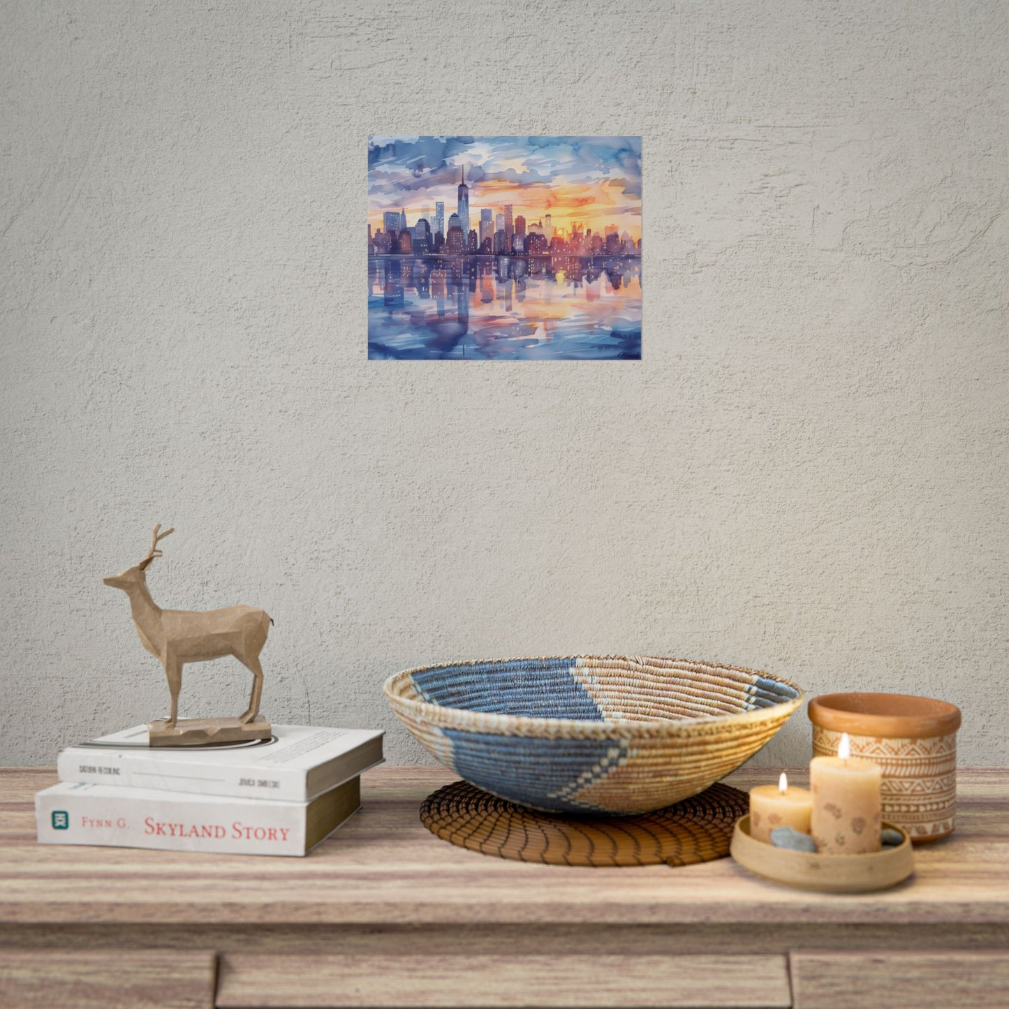 Watercolor New York City Sunset Skyline: Artistic NYC View - Poster