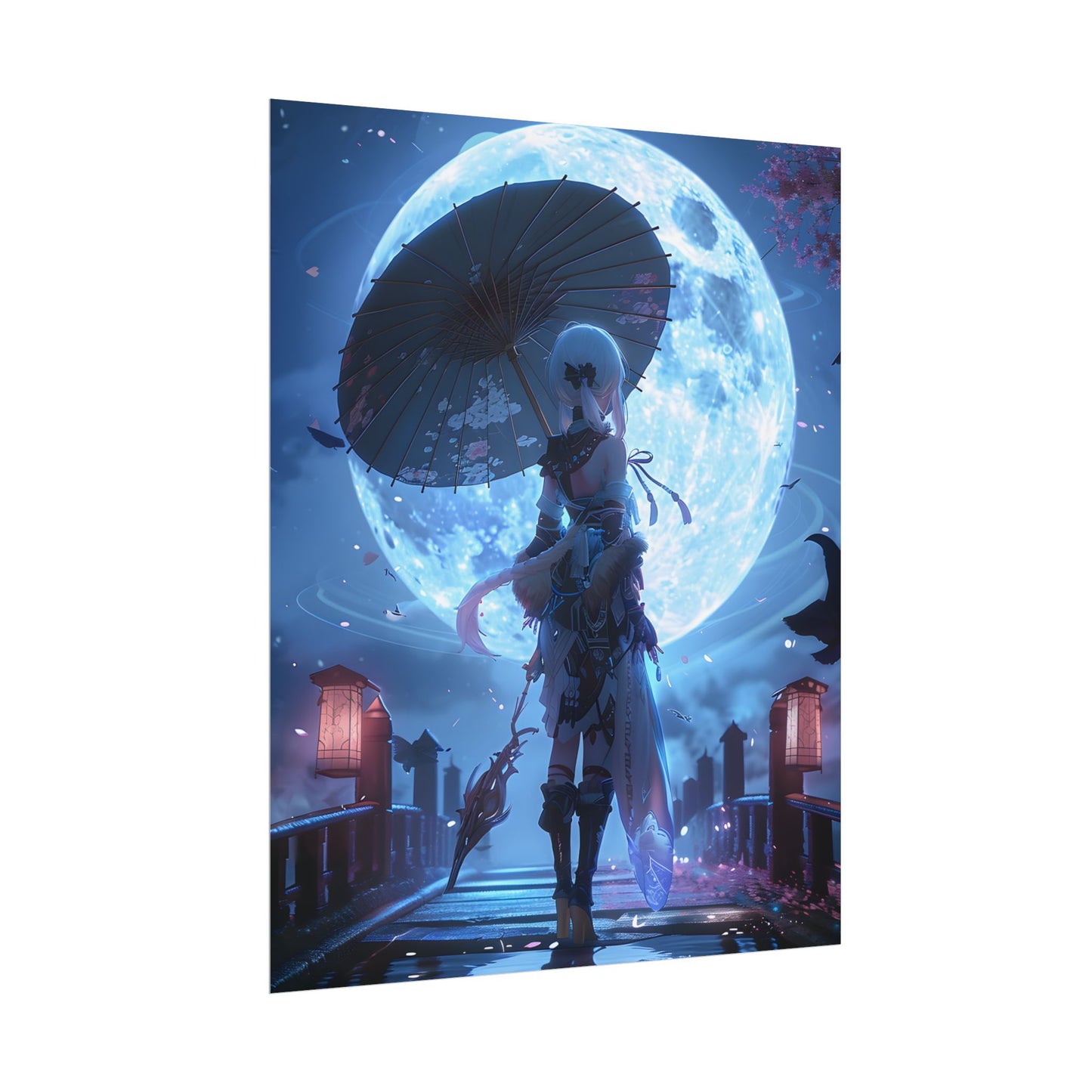 Anime Winter Scene: Girl Holds Umbrella - A Delicate Moment - Poster