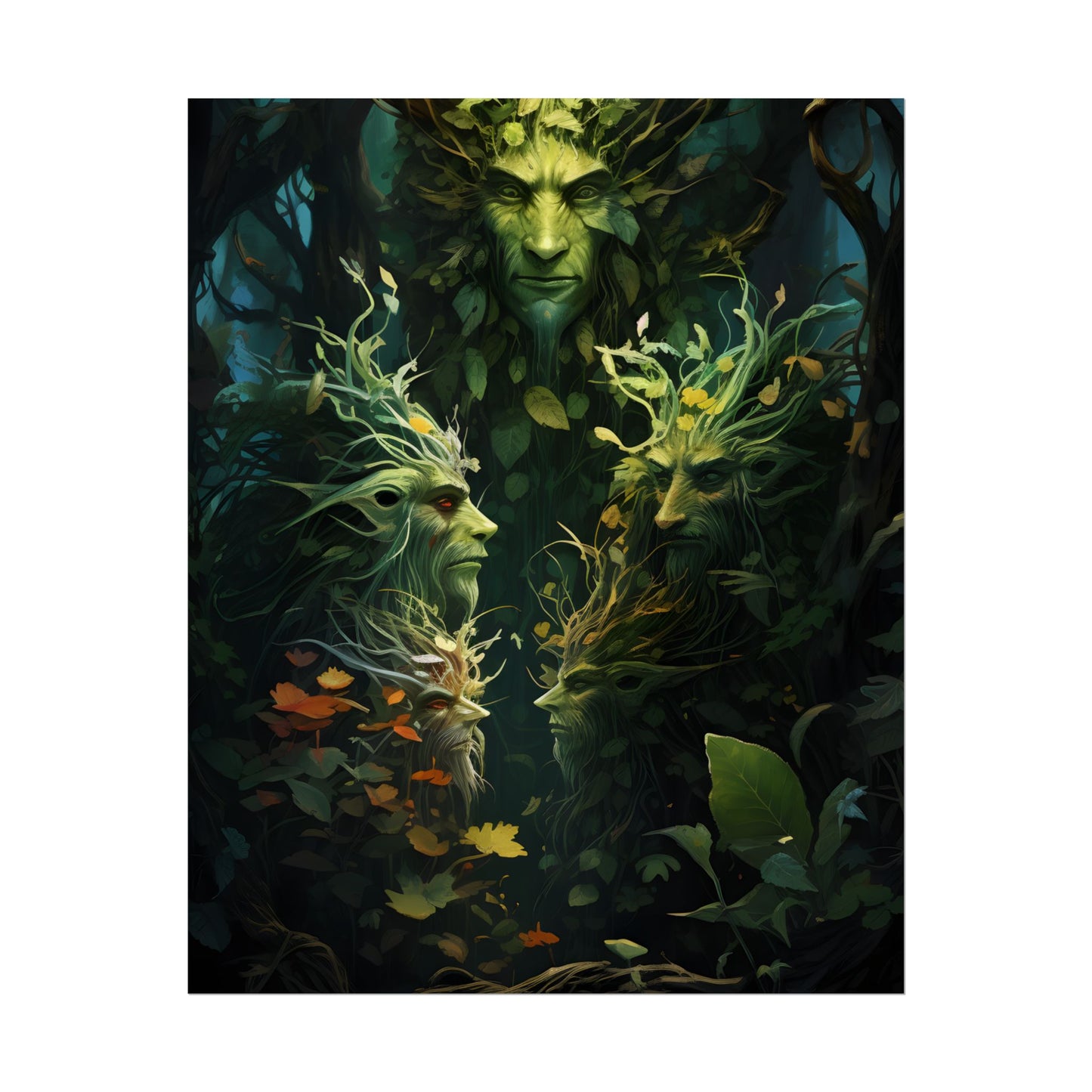Mystical Forest Guardians: Ancient Tree Spirits in Serene Nature - Poster