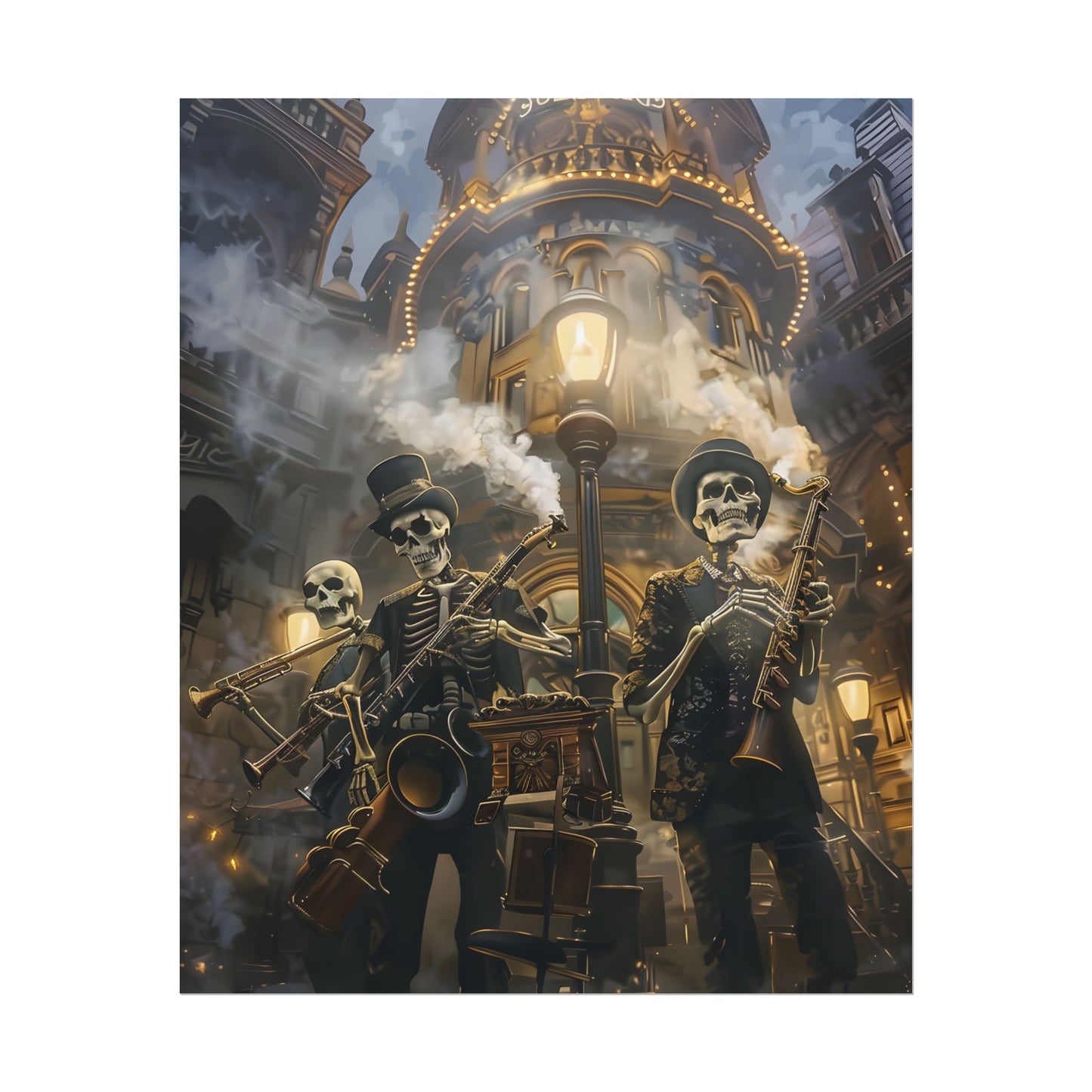 Victorian Skeleton Jazz Band: Nostalgic Lowbrow Art Piece - Poster