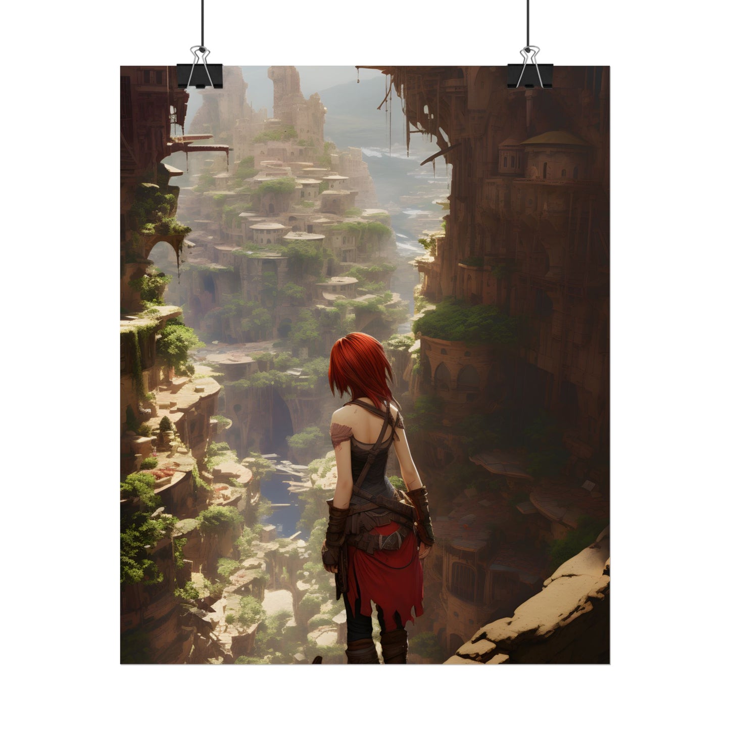 Anime Red Haired Female: Dramatic Bird's Eye View - Poster