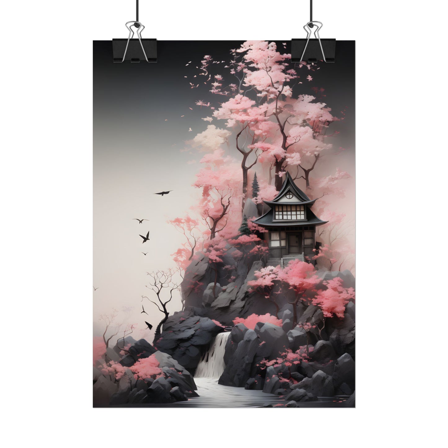 Ash Magenta Masterpiece: Rugged Landscape with Moss Green Forest - Poster