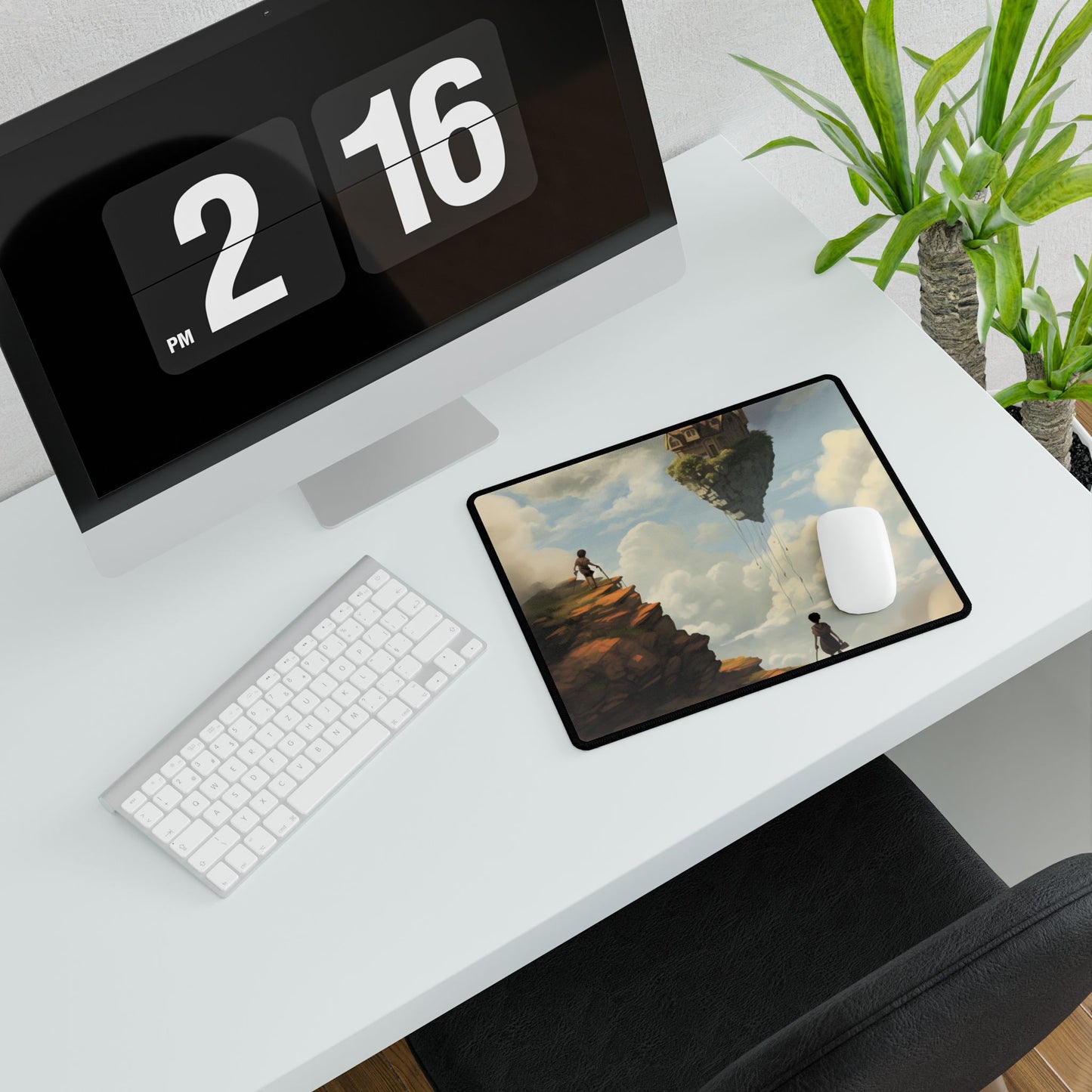 Person in Front of Building: Outdoor Scene Art - Desk Mat