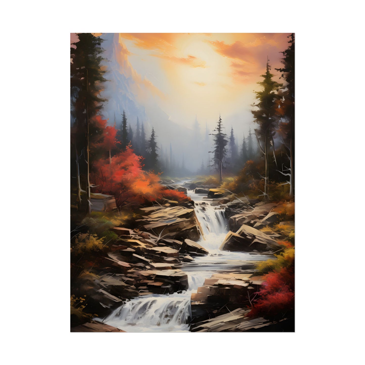 Breathtaking Waterfall: Magnificent Oil Painting Artwork - Poster