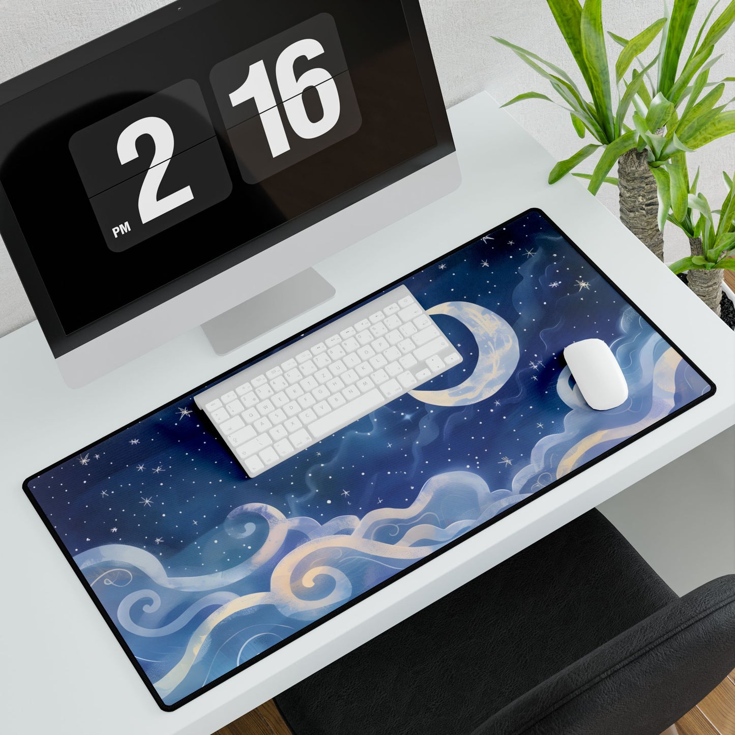 Whimsical Night Sky Dreams: Magical Illustration - Desk Mat