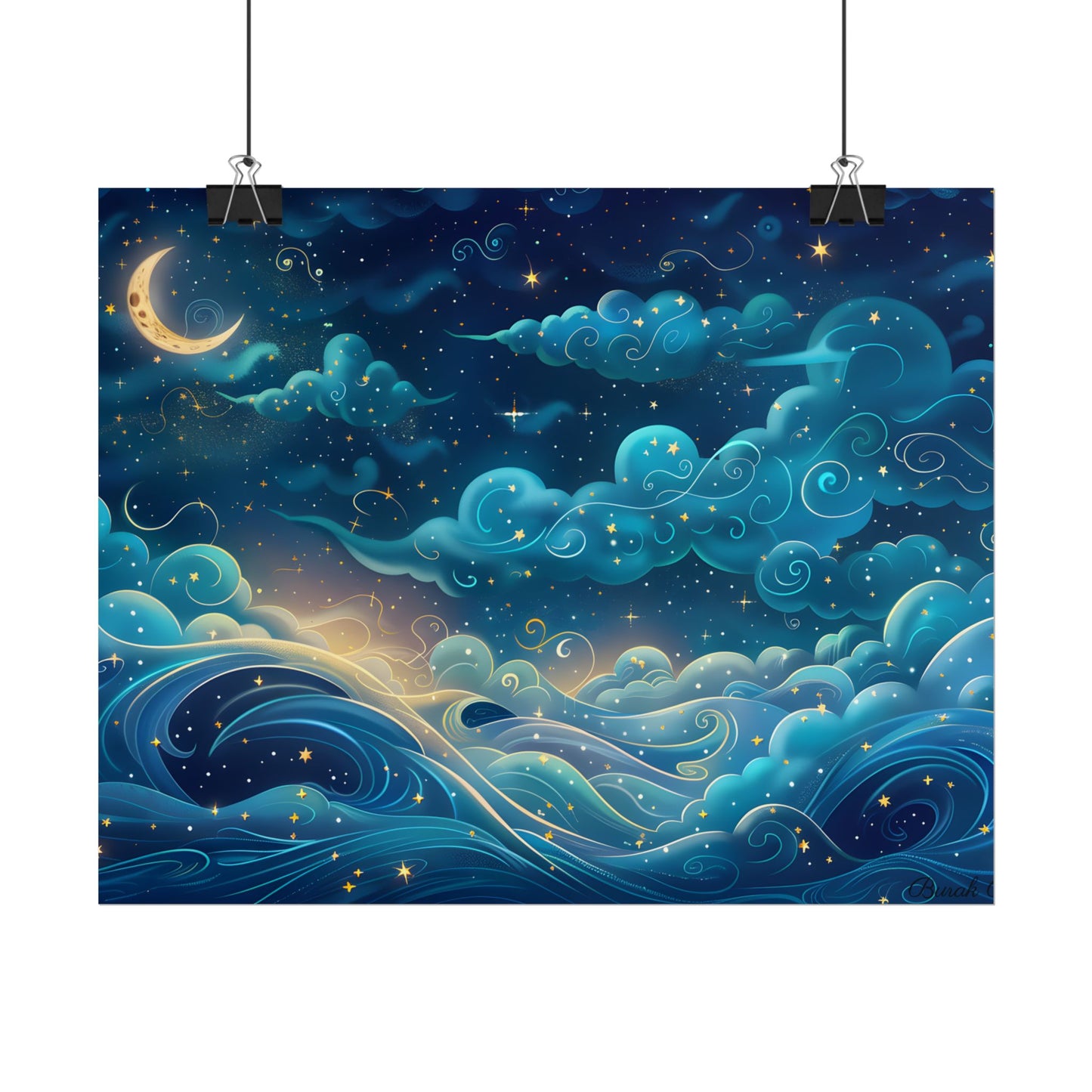 Twinkling Stellar Night Sky: Whimsical Dreamy Artwork - Poster