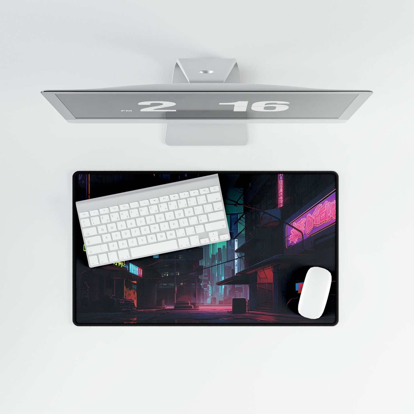 Nightfall in Neo-City: A Melancholic Cyberpunk Scene - Desk Mat