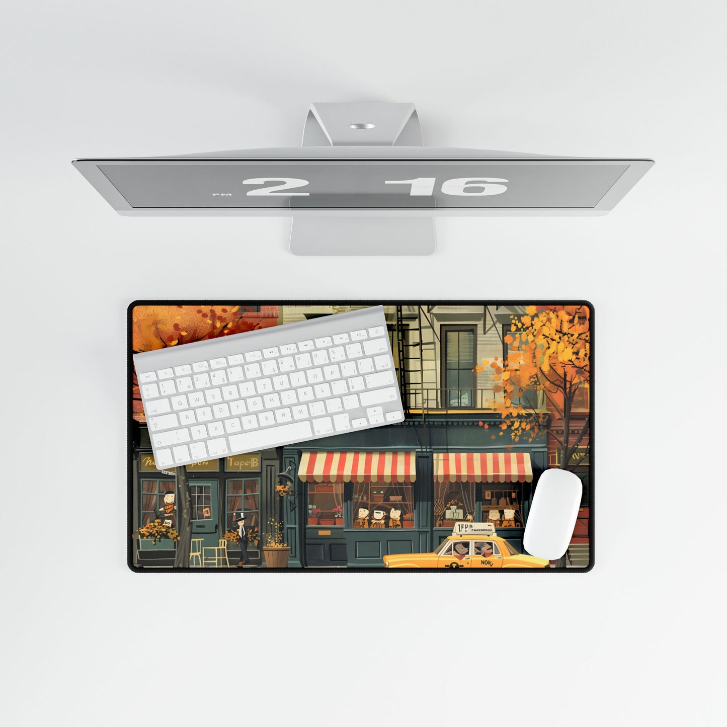 Whimsical Yellow Dreams: Playful Building Digital Art - Desk Mat