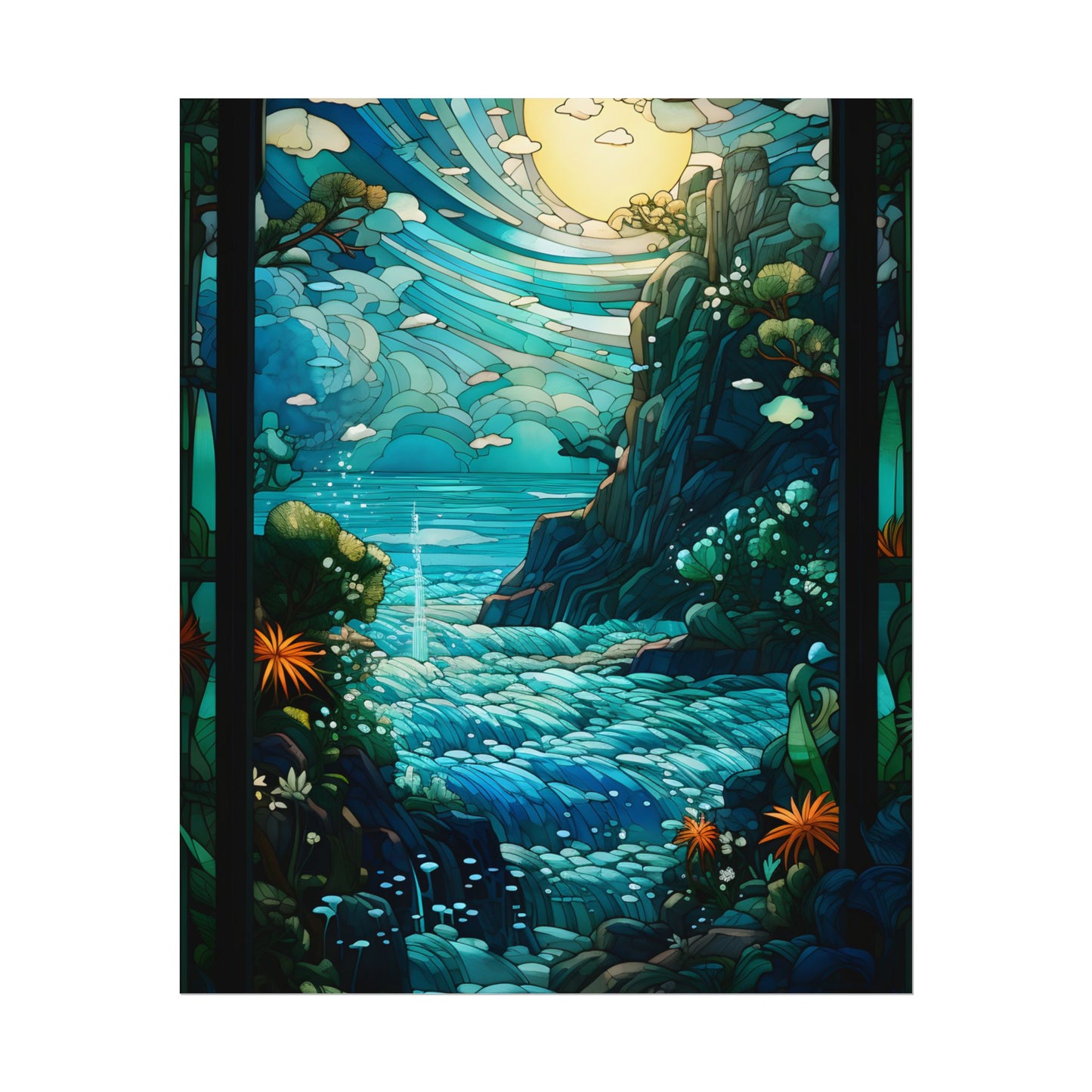 Medieval Stained Glass Church Art: Vibrant Religious Figures - Poster