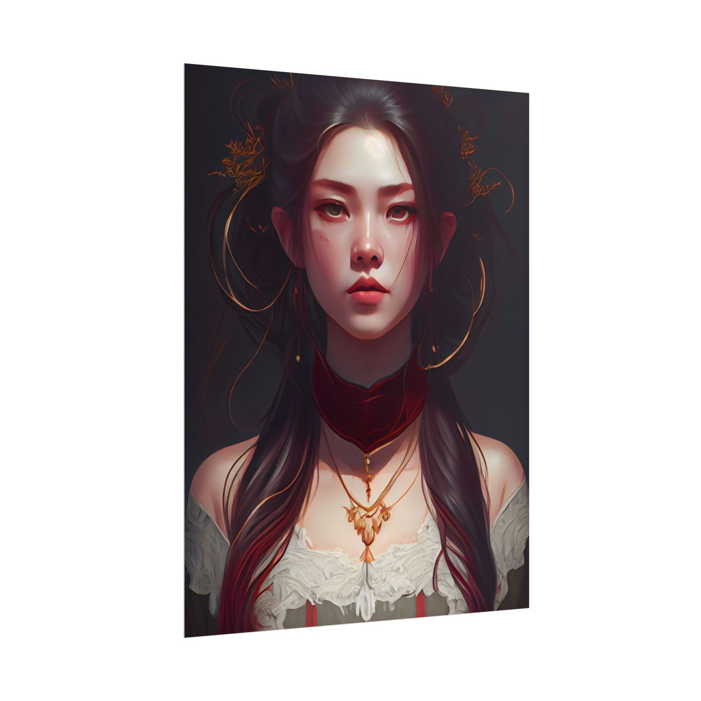 Intense Female Portrait: Brown Hair Beauty - Poster