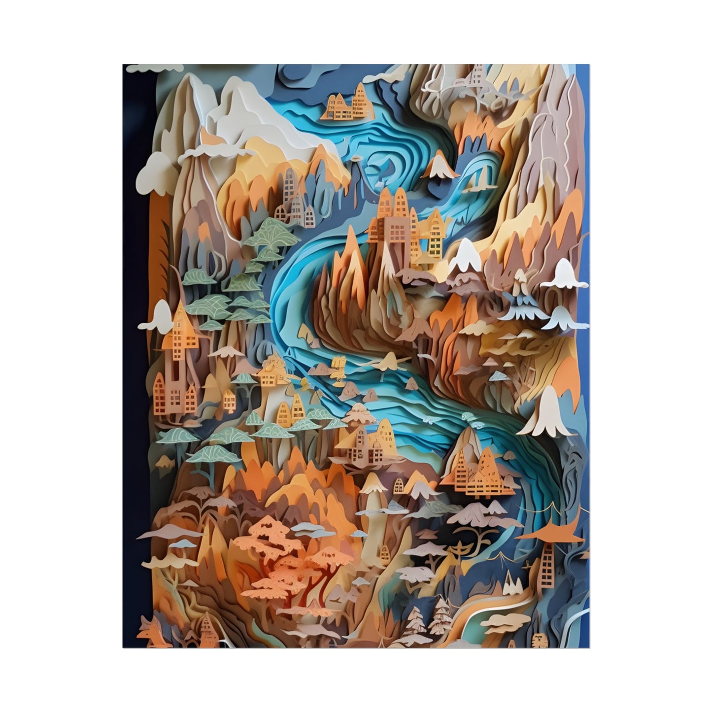 Vibrant Paper Quilling Paradise: Tropical Island Landscape with Colorful Flower - Poster