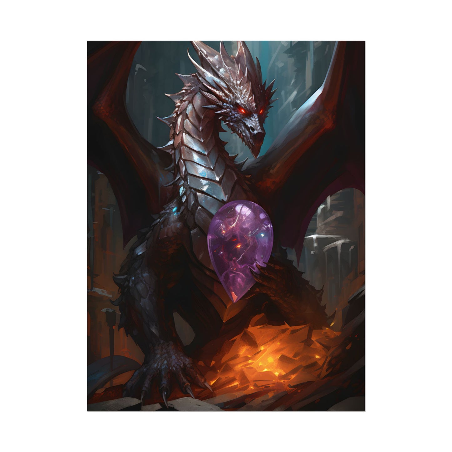 Ancient Fantasy Dragon Guarding Lair: Mythical Artwork - Poster