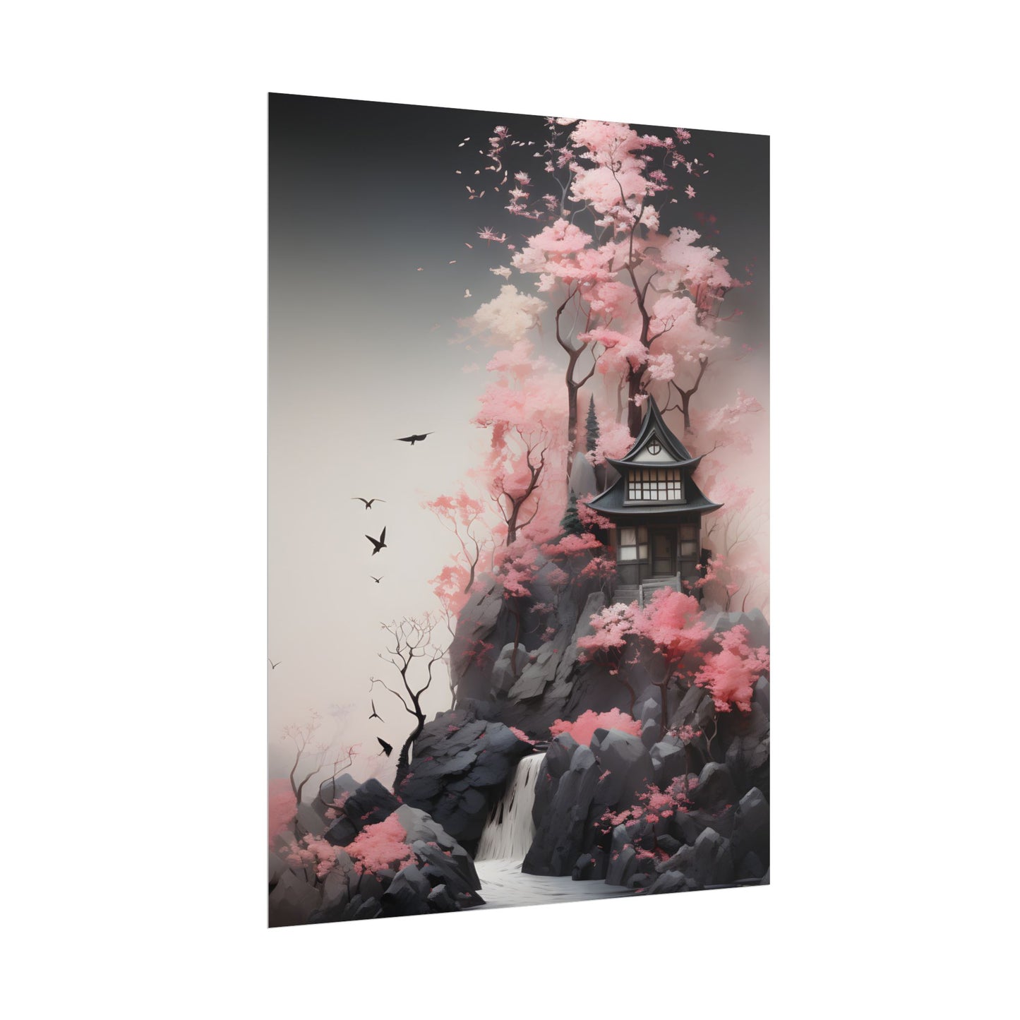 Ash Magenta Masterpiece: Rugged Landscape with Moss Green Forest - Poster