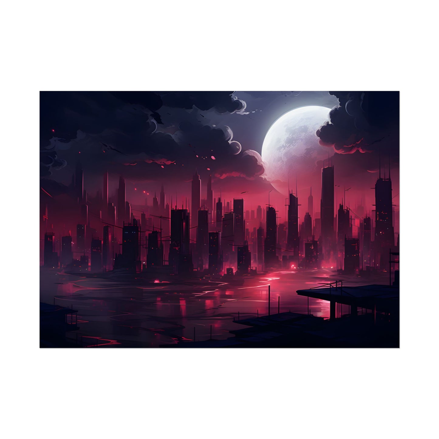 Cyberpunk Night: Burning Cityscape Digital Art - Poster