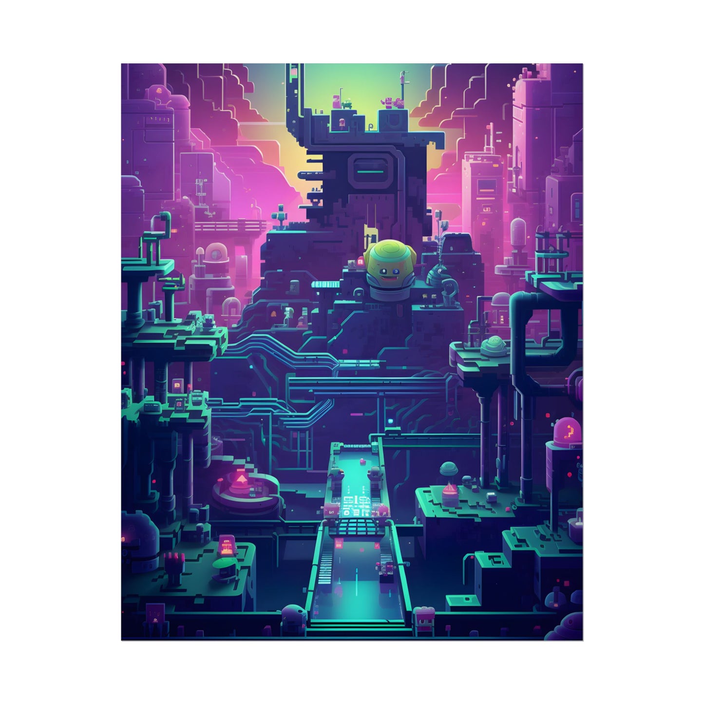 Vibrant Cyber-Pets: Gamified Pixelated Digital Art - Poster