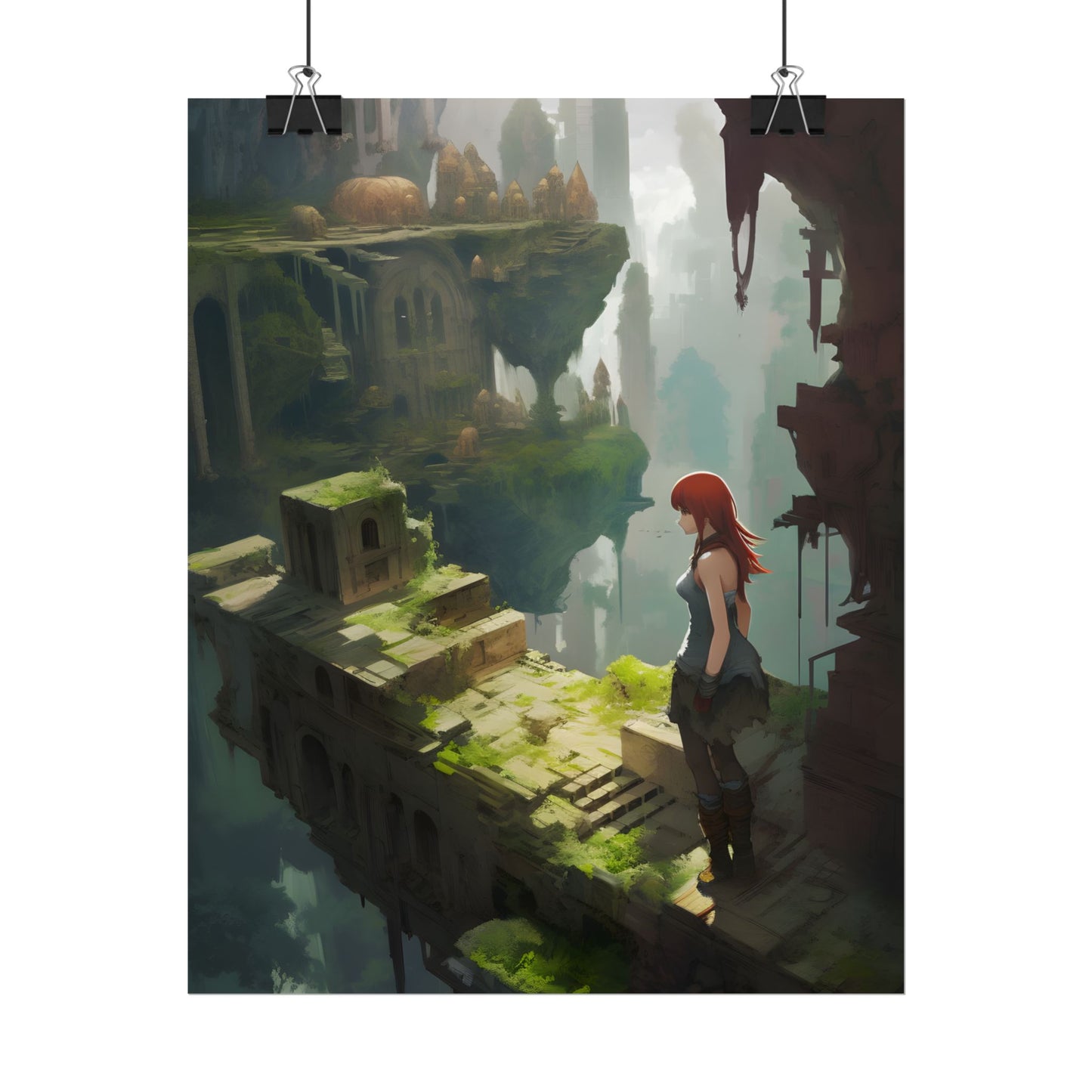 Anime Red Haired Female: Dramatic Eyes Art - Poster