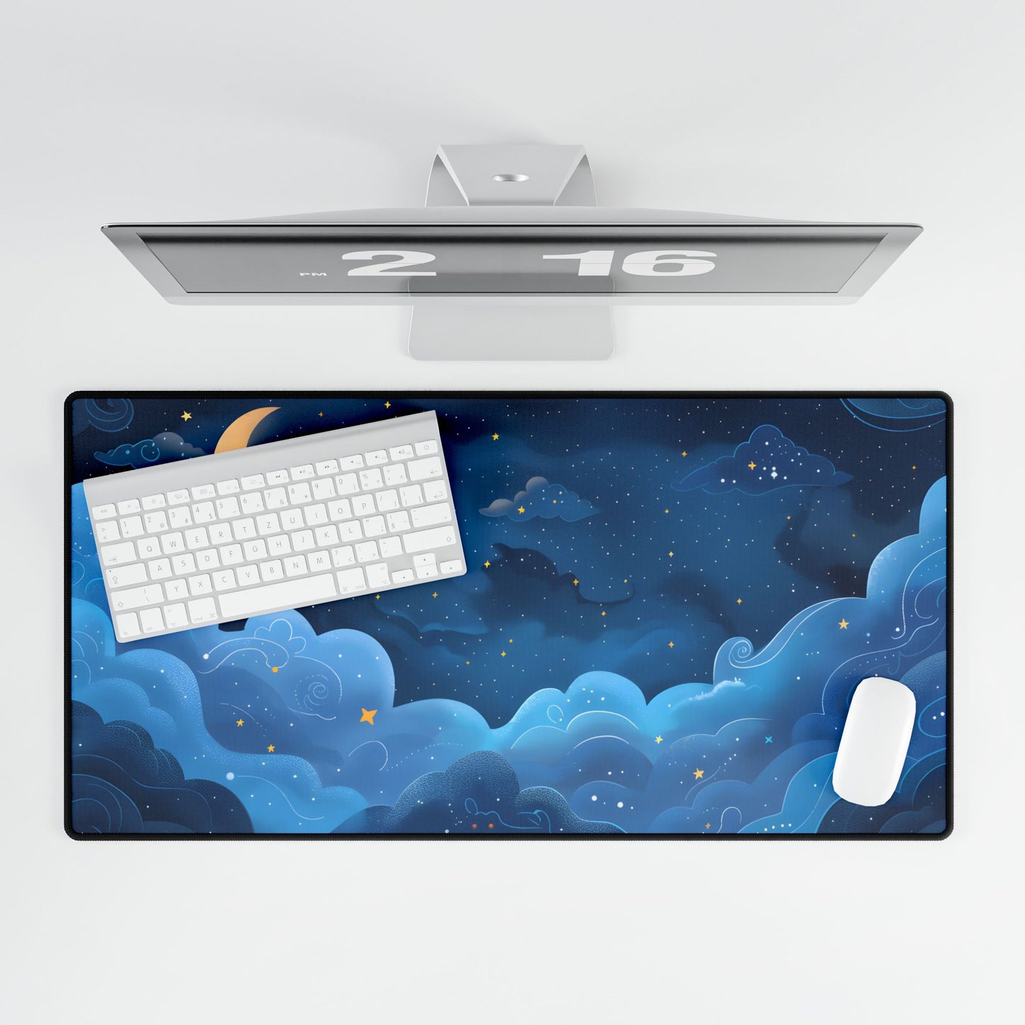 Whispers of a Whimsical Night Sky: Dreamy Celestial Artwork - Desk Mat