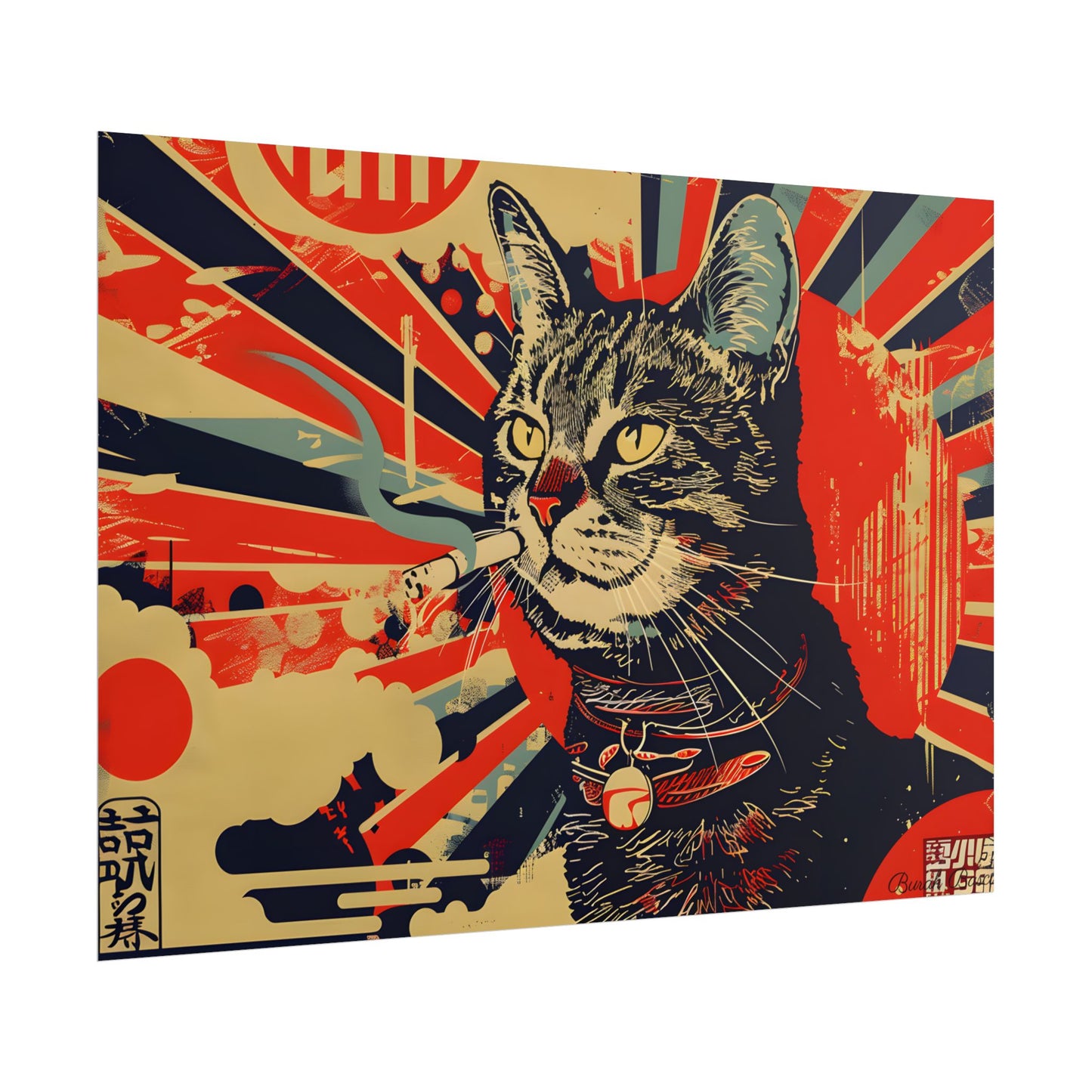 Whimsical Urban Wildlife: Cat Art in a Bolstered Setting - Poster