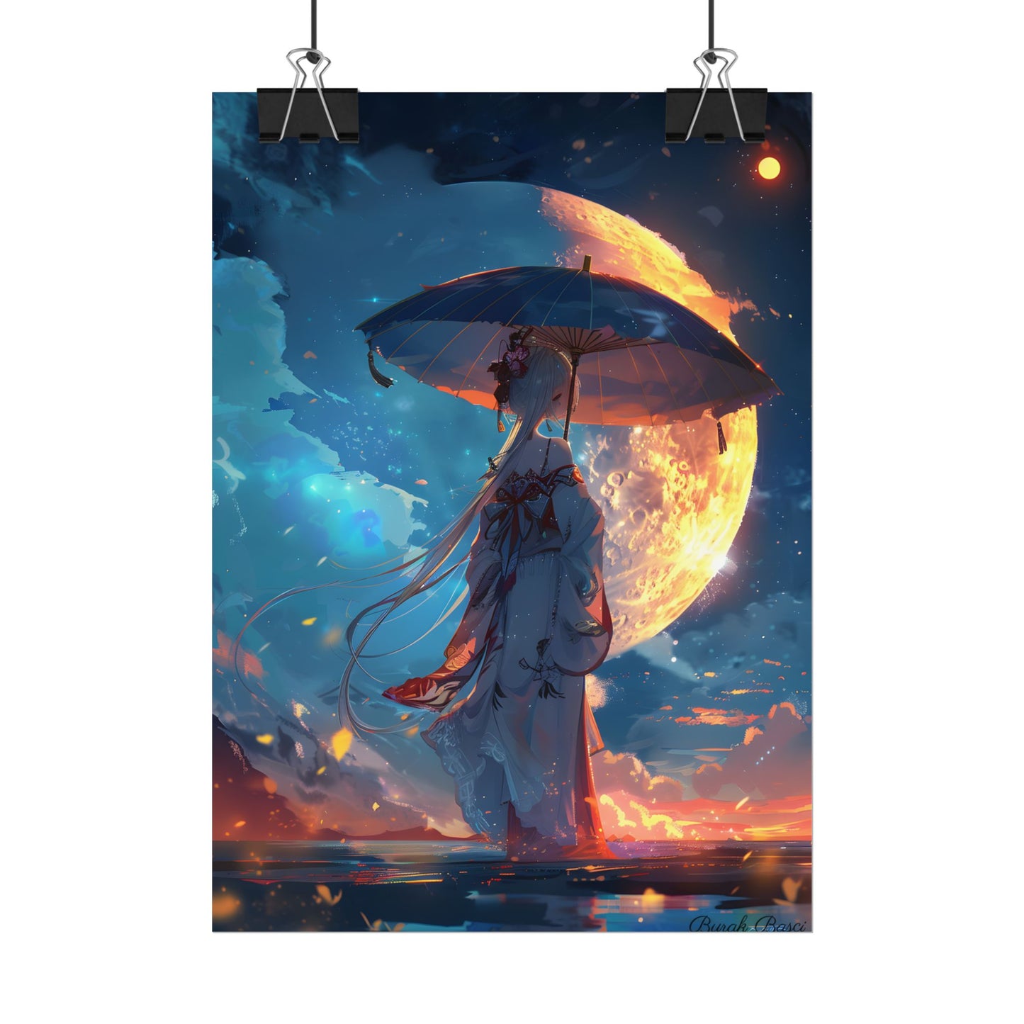 Winter Anime Girl: Holding Umbrella in Snowy Scene - Poster