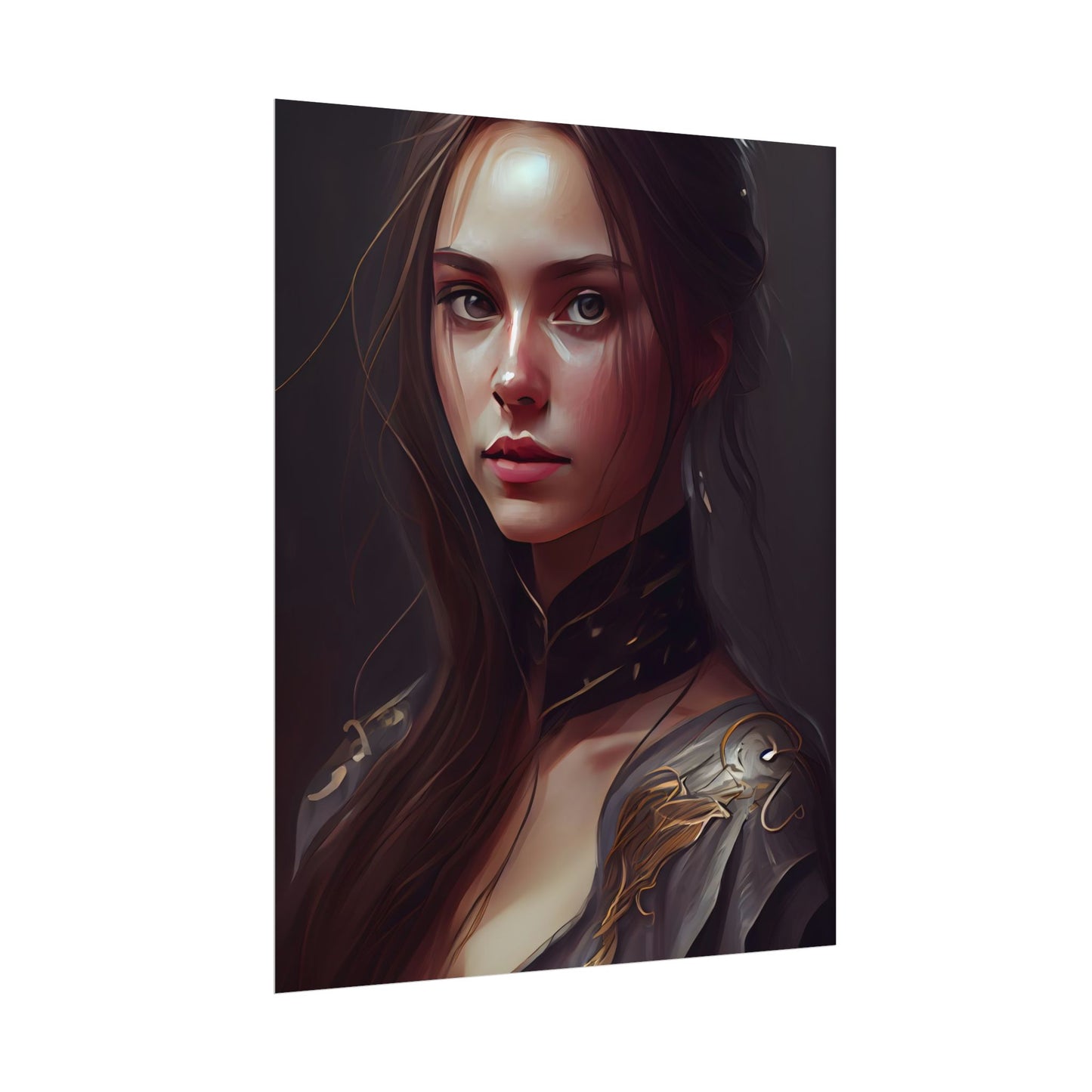 Elegant Indoor Portrait: Brown Hair Beauty - Poster