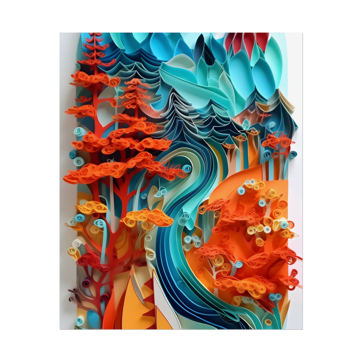 Paper Quilling Island Oasis: Realistic Art Piece - Poster